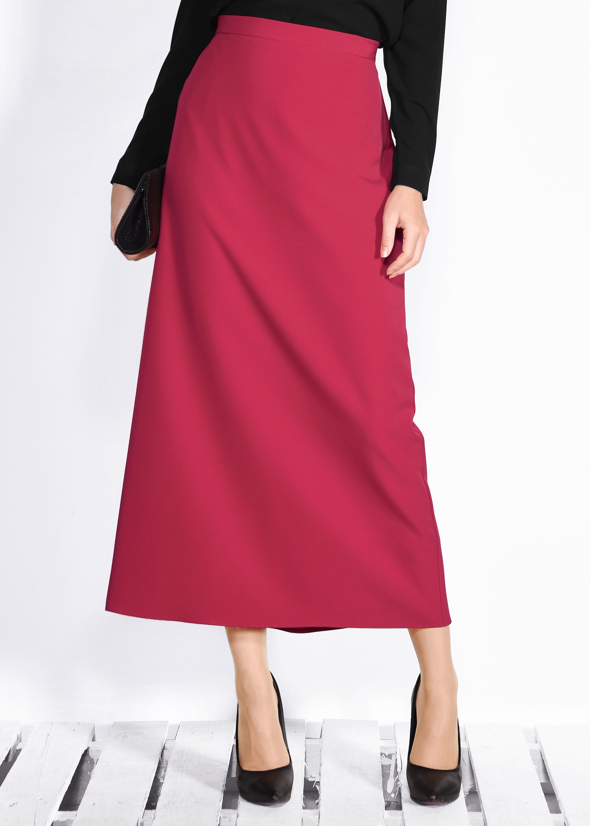 Tesettür giyim KIRMIZI GİZLİ YIRTMAÇLI KLASİK KESİM ETEK 6167