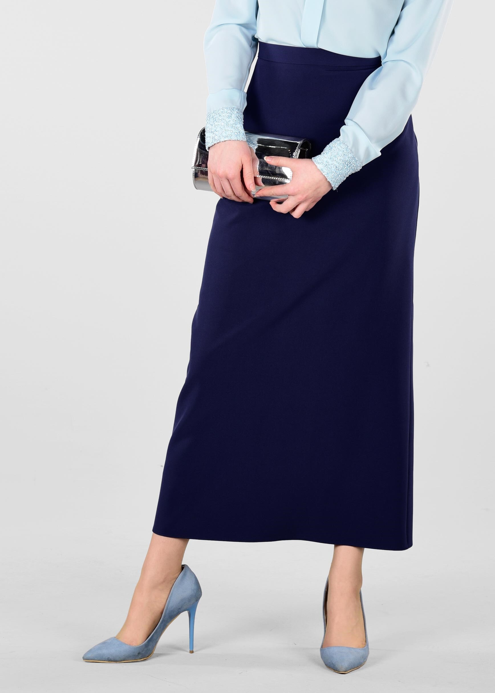 Tesettür giyim LACİVERT GİZLİ YIRTMAÇLI KLASİK KESİM ETEK 6167