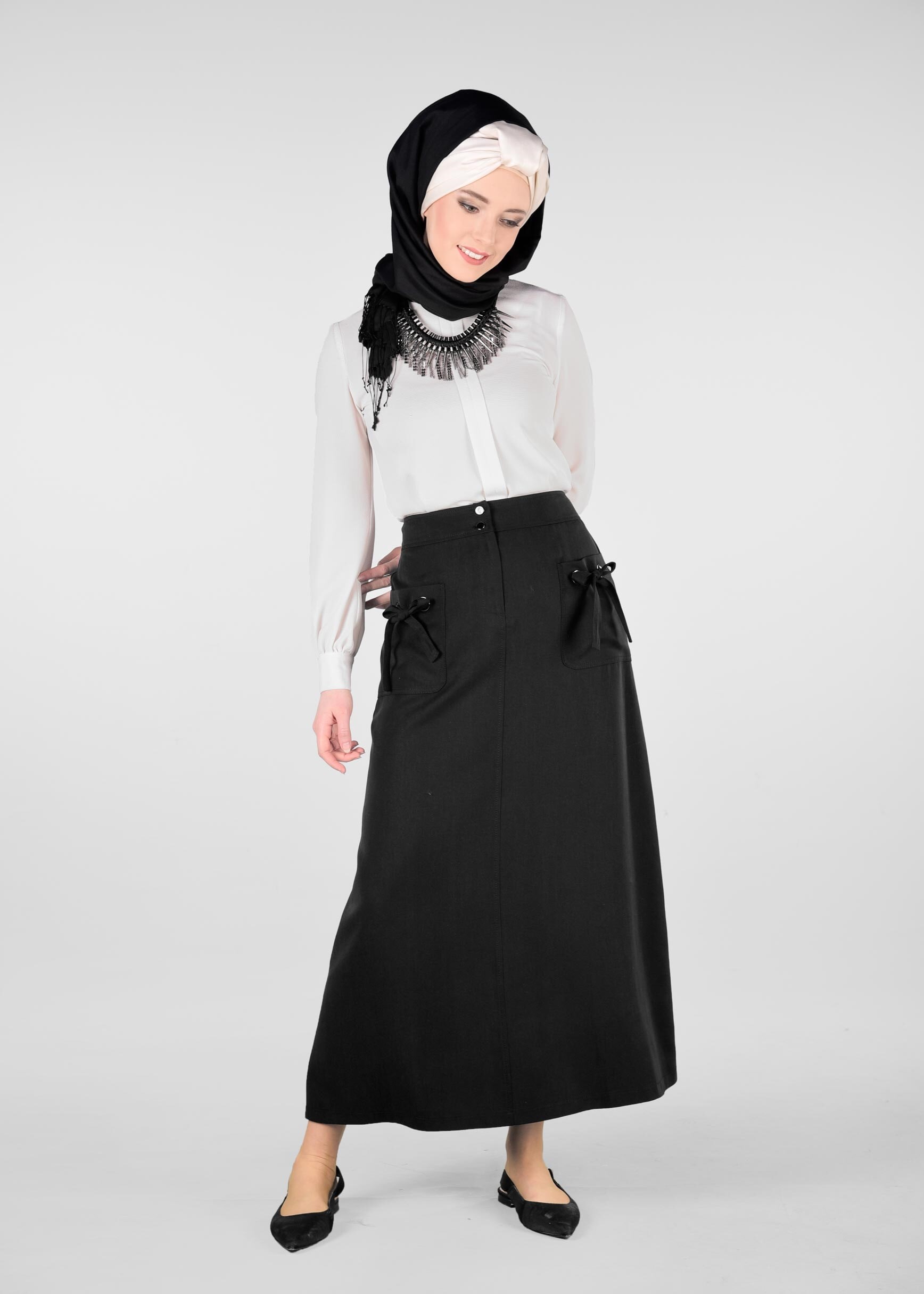 Tesettür giyim SİYAH CEP DETAYLI ETEK 6169