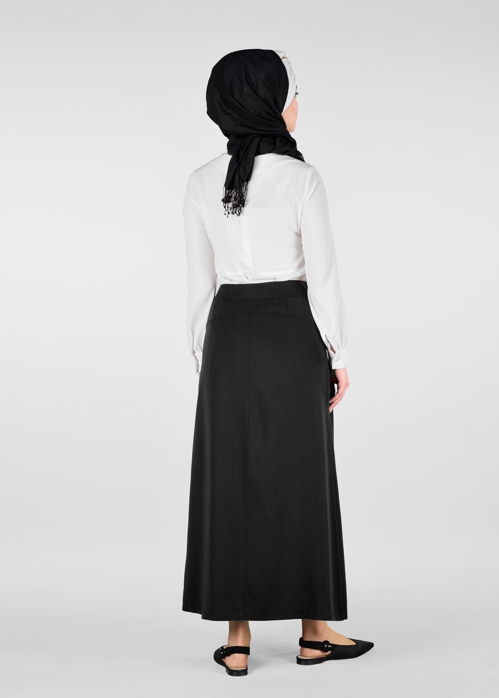 Tesettür giyim SİYAH CEP DETAYLI ETEK 6169