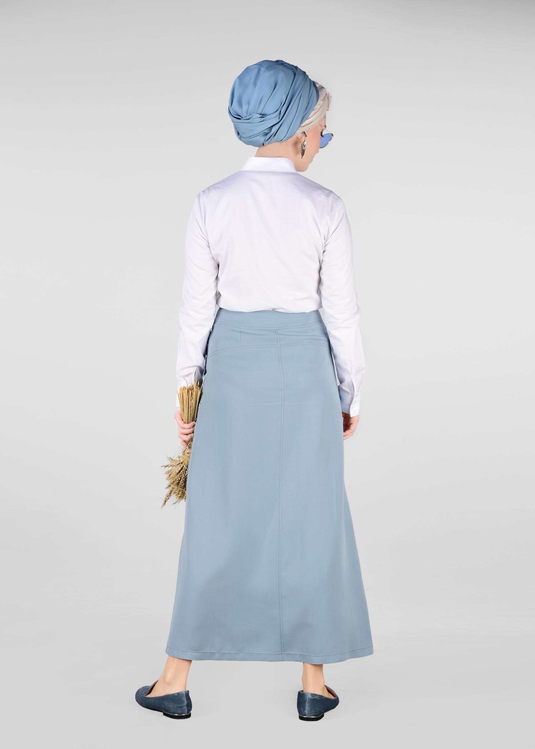 Tesettür giyim MAVİ CEP DETAYLI ETEK 6169