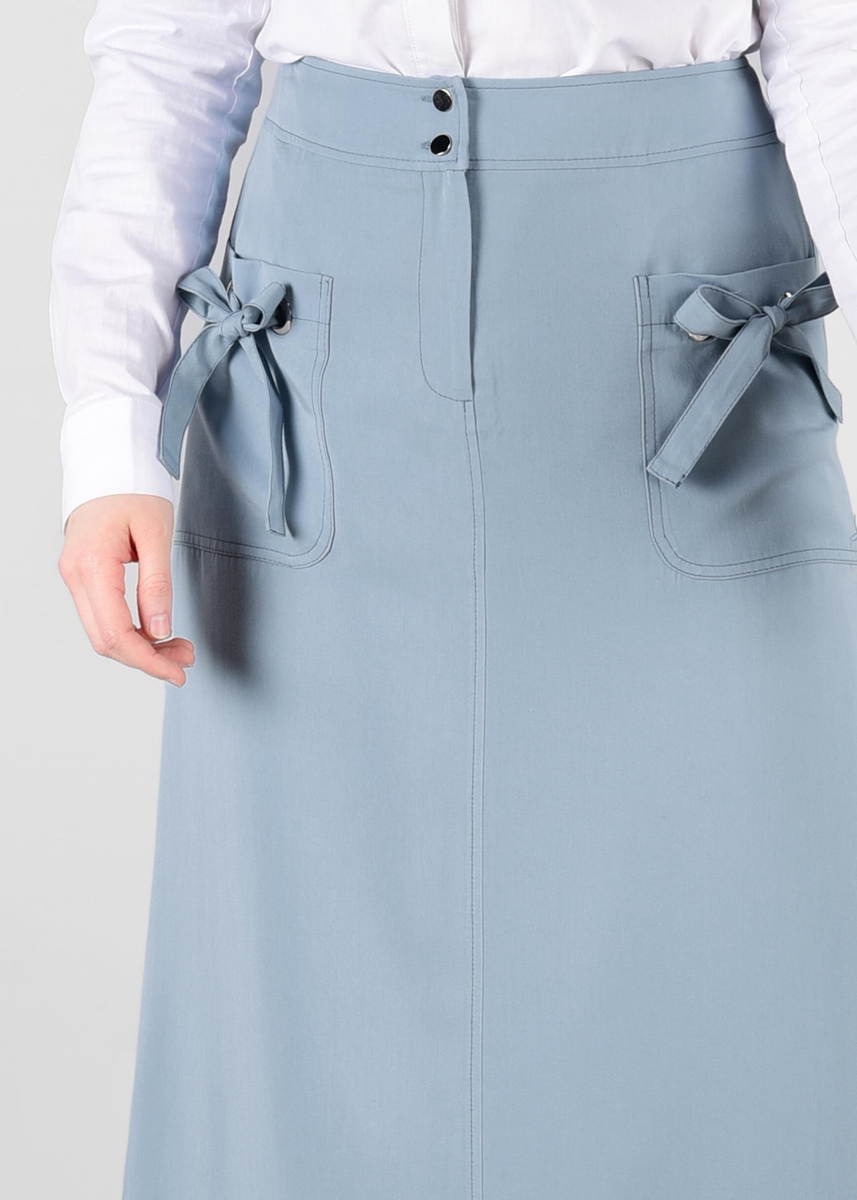 Tesettür giyim MAVİ CEP DETAYLI ETEK 6169