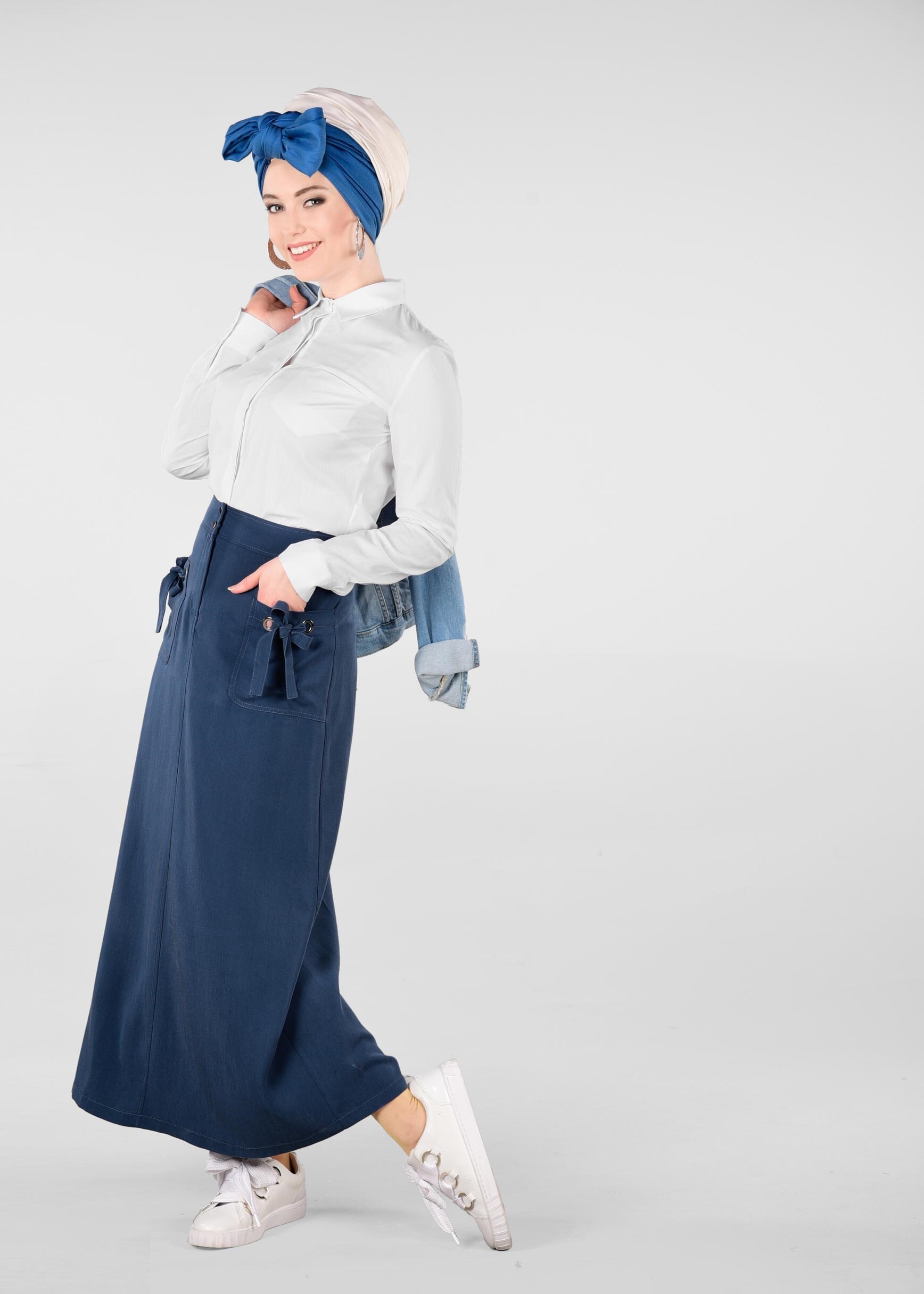 Tesettür giyim LACİVERT CEP DETAYLI ETEK 6169