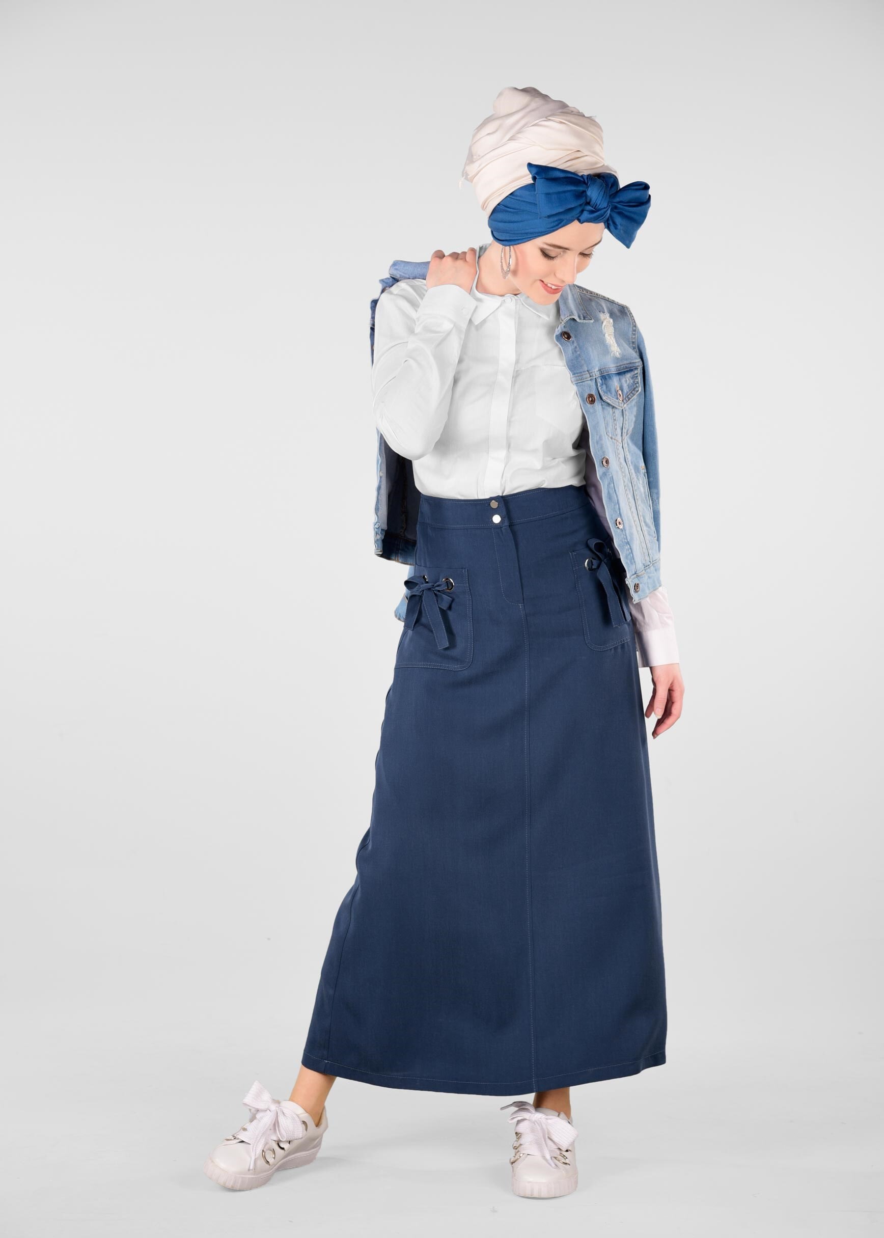 Tesettür giyim LACİVERT CEP DETAYLI ETEK 6169