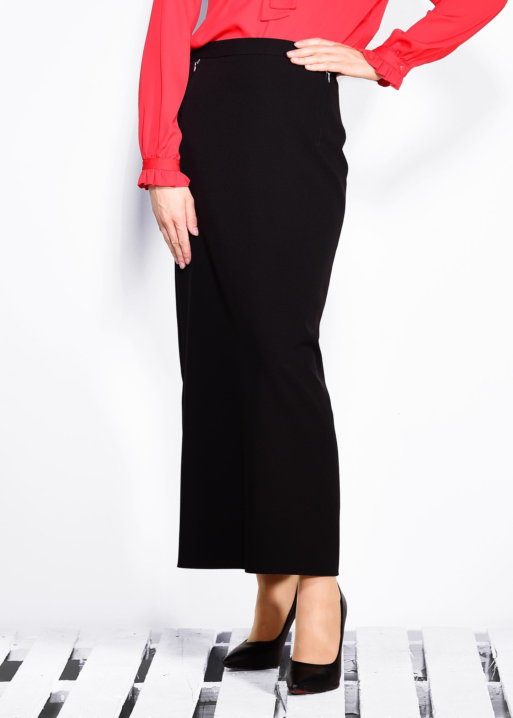 Tesettür giyim SİYAH GİZLİ YIRTMAÇLI ETEK 6172