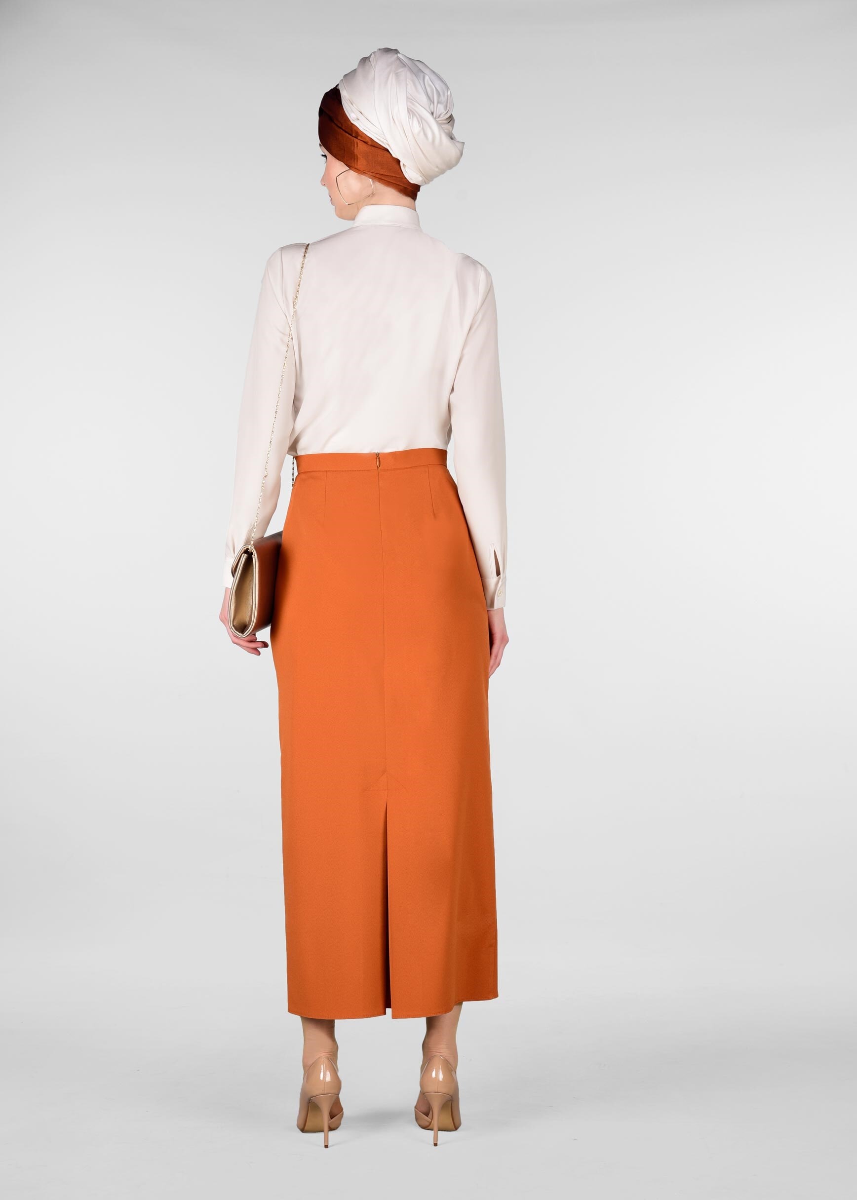 Tesettür giyim TURUNCU GİZLİ YIRTMAÇLI ETEK 6172