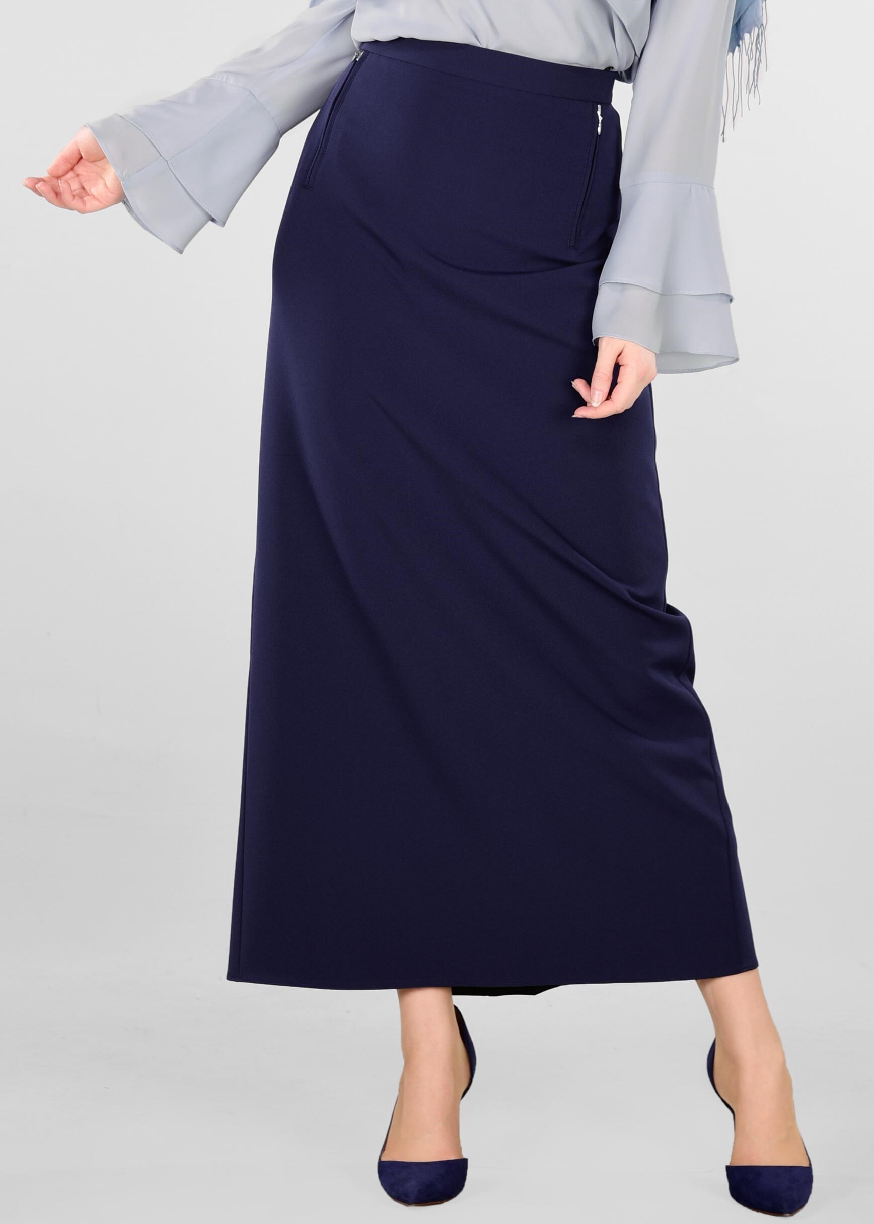 Tesettür giyim LACİVERT GİZLİ YIRTMAÇLI ETEK 6172