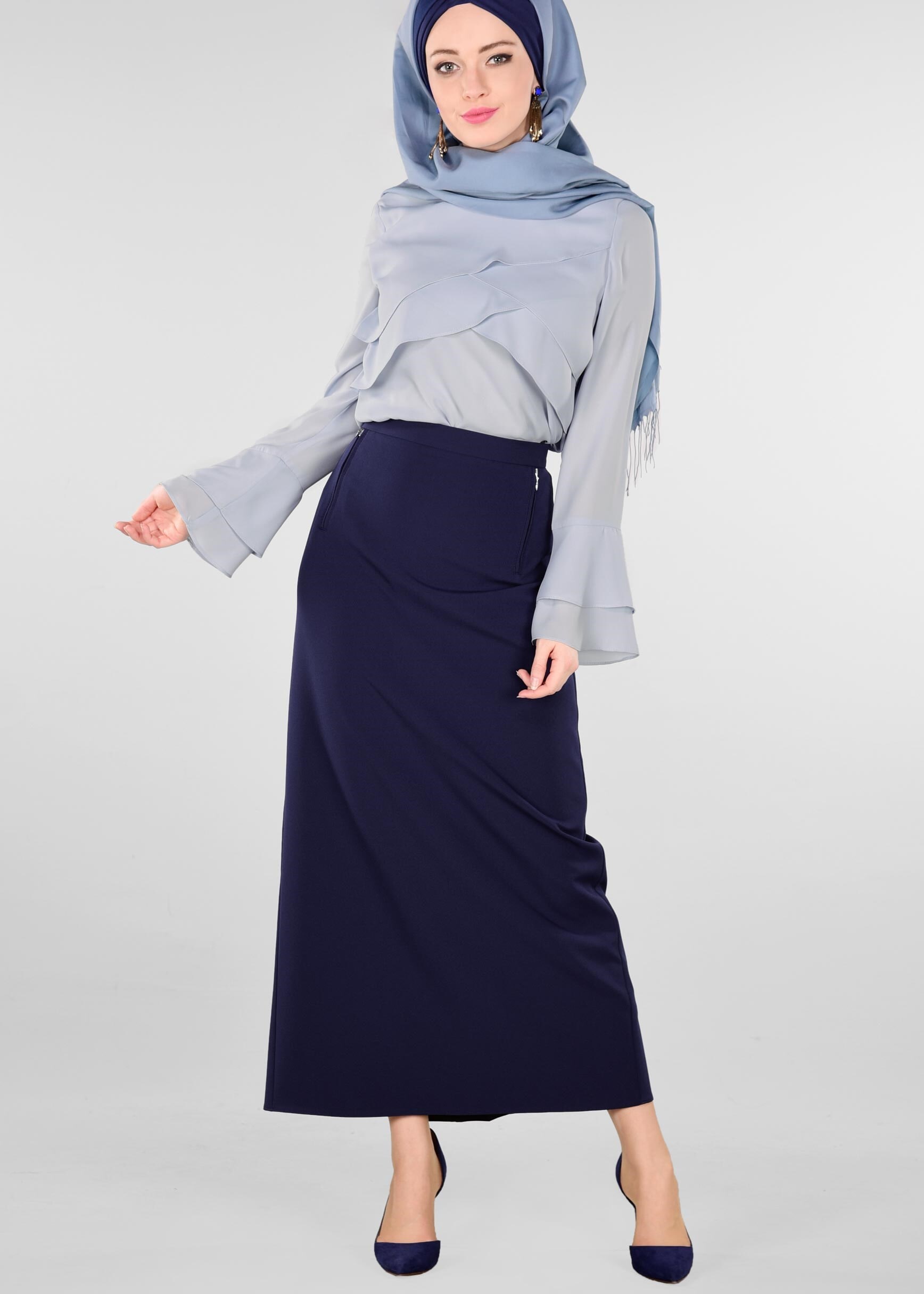 Tesettür giyim LACİVERT GİZLİ YIRTMAÇLI ETEK 6172