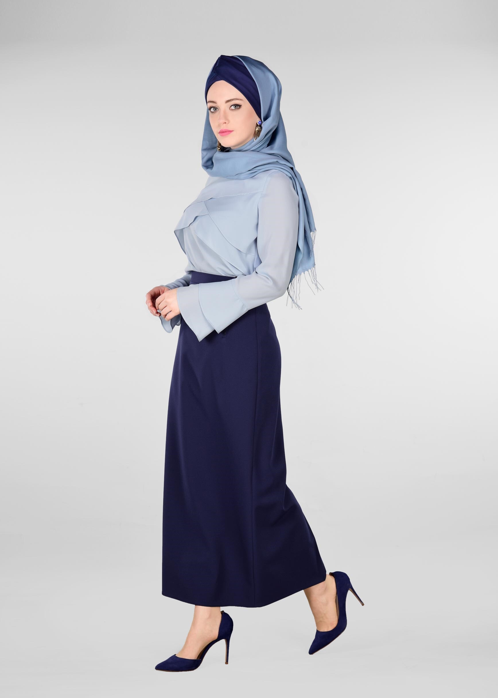 Tesettür giyim LACİVERT GİZLİ YIRTMAÇLI ETEK 6172