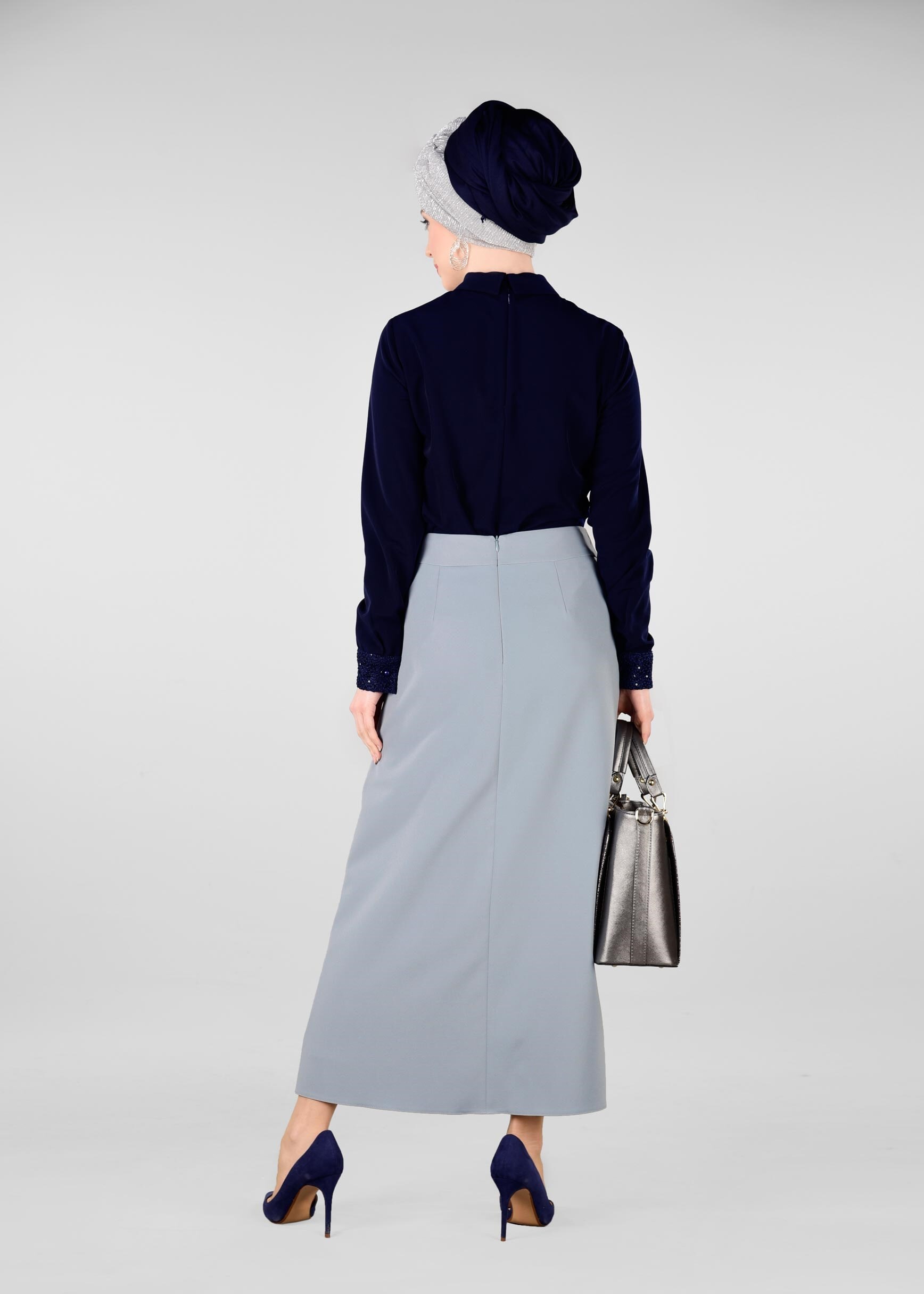 Tesettür giyim MAVİ 6173 ZADE ETEK 38/46 TEK40