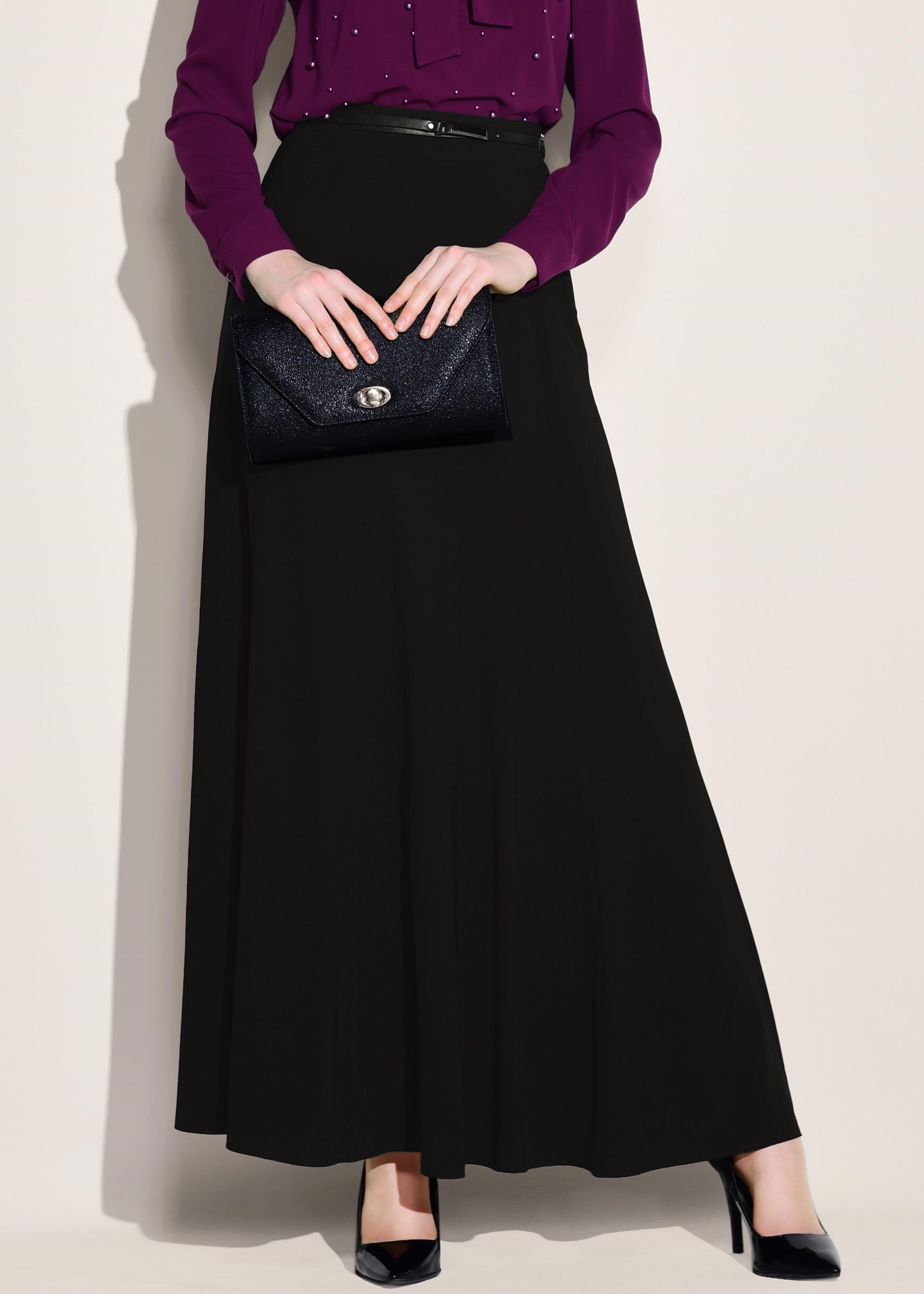 Tesettür giyim SİYAH KEMERLİ ETEK 6177