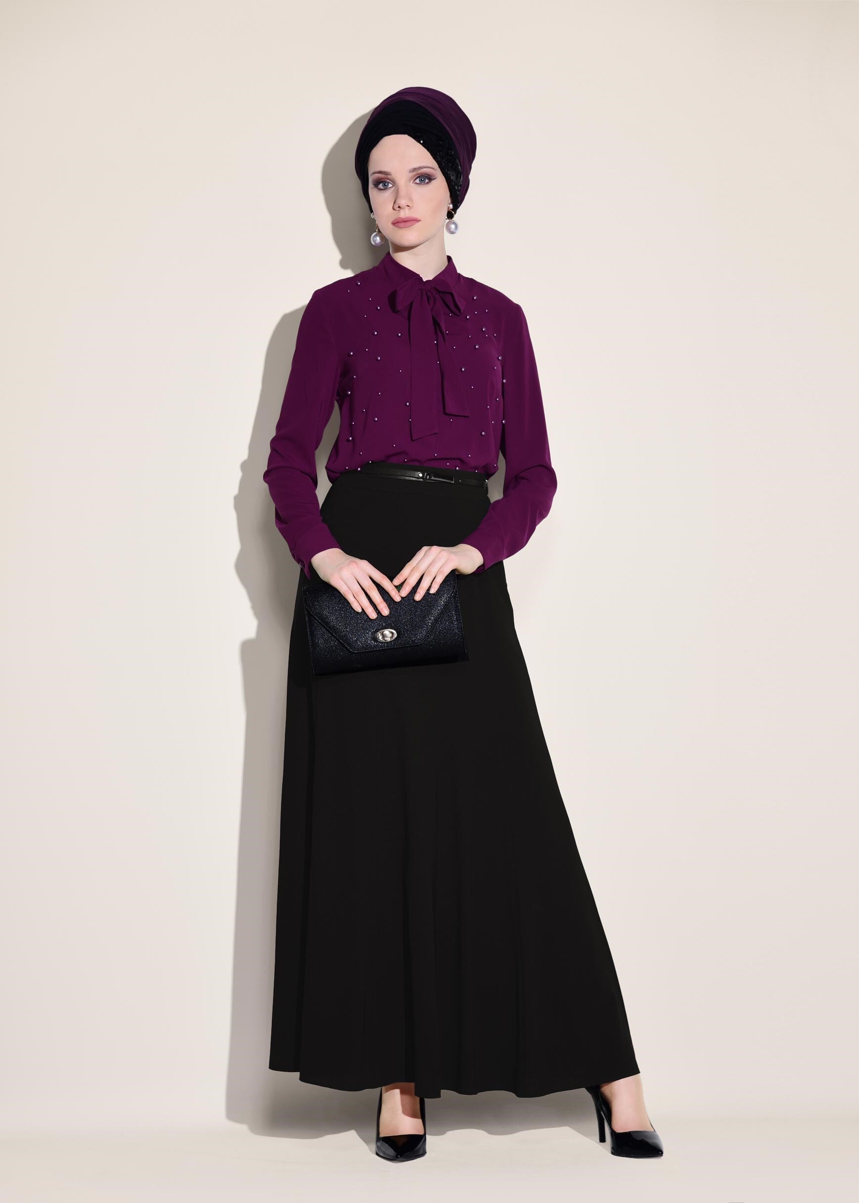 Tesettür giyim SİYAH KEMERLİ ETEK 6177