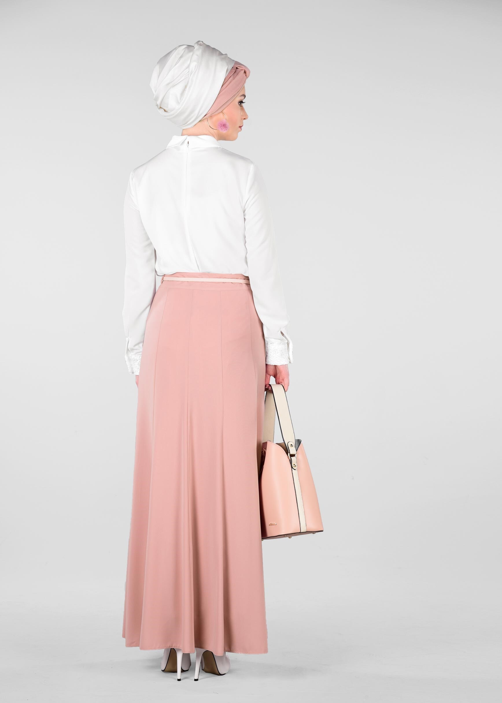 Tesettür giyim PUDRA KEMERLİ ETEK 6177