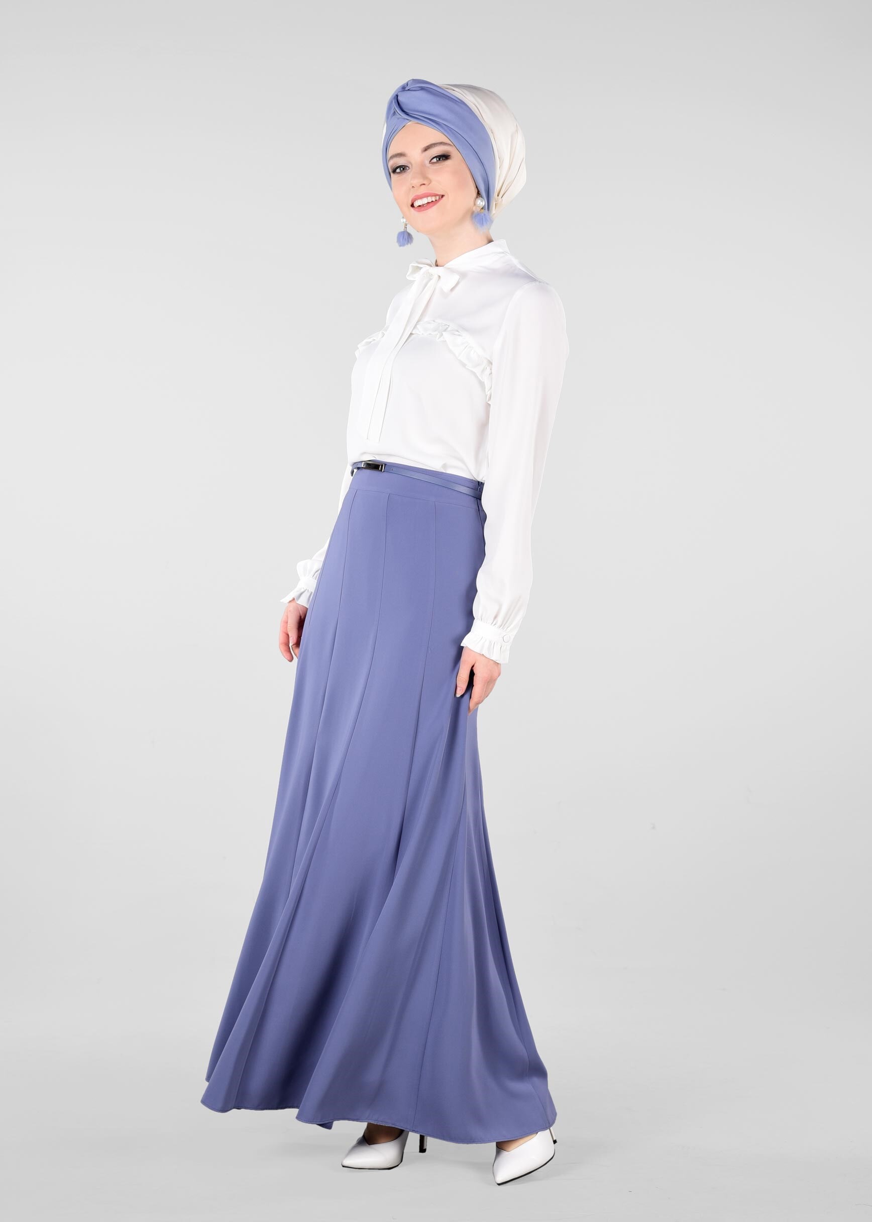 Tesettür giyim LACİVERT KEMERLİ ETEK 6177