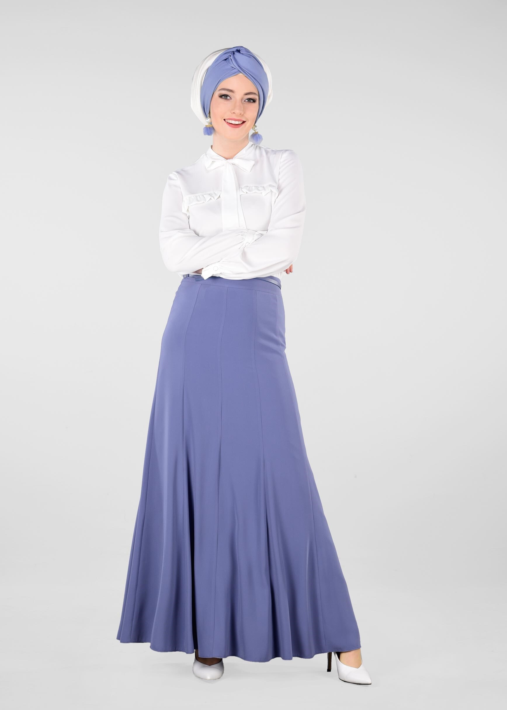 Tesettür giyim LACİVERT KEMERLİ ETEK 6177