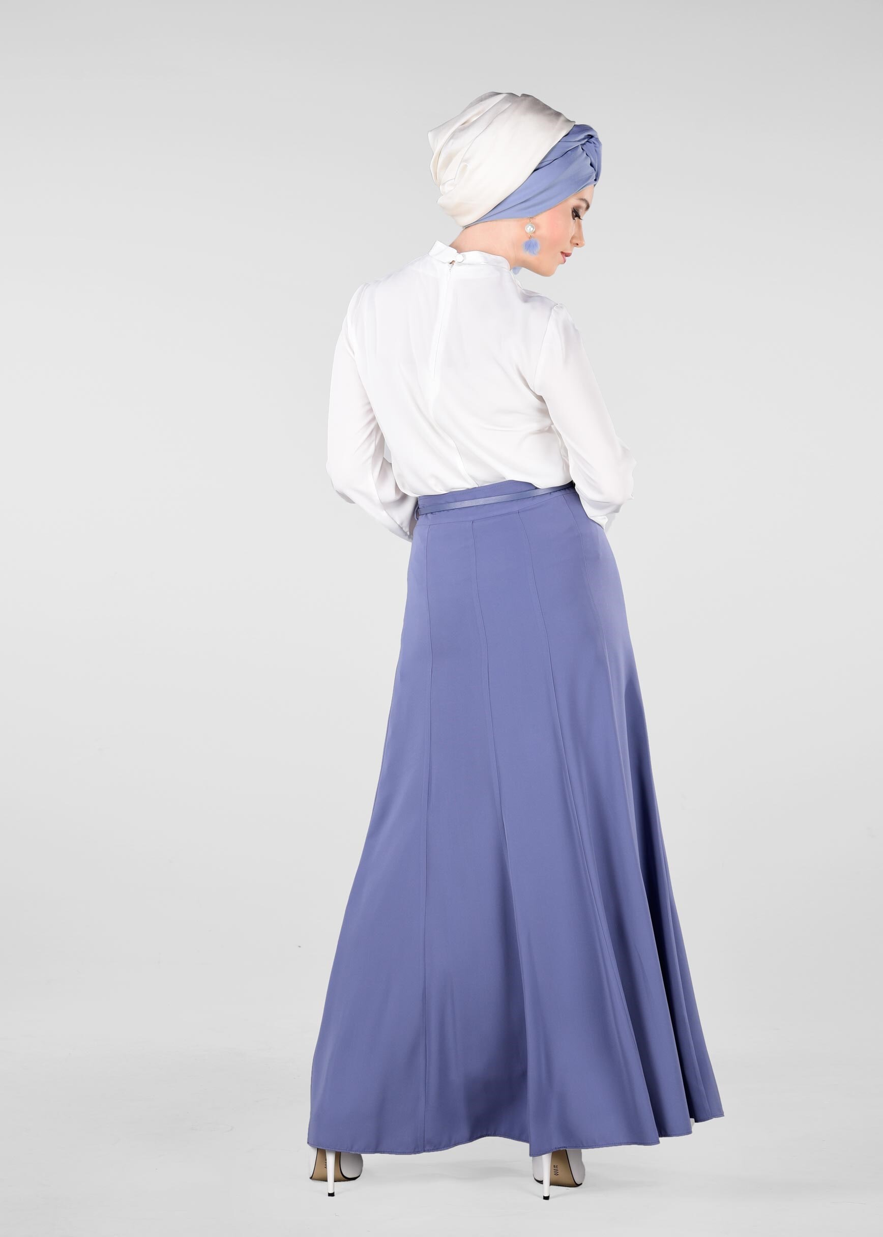 Tesettür giyim LACİVERT KEMERLİ ETEK 6177