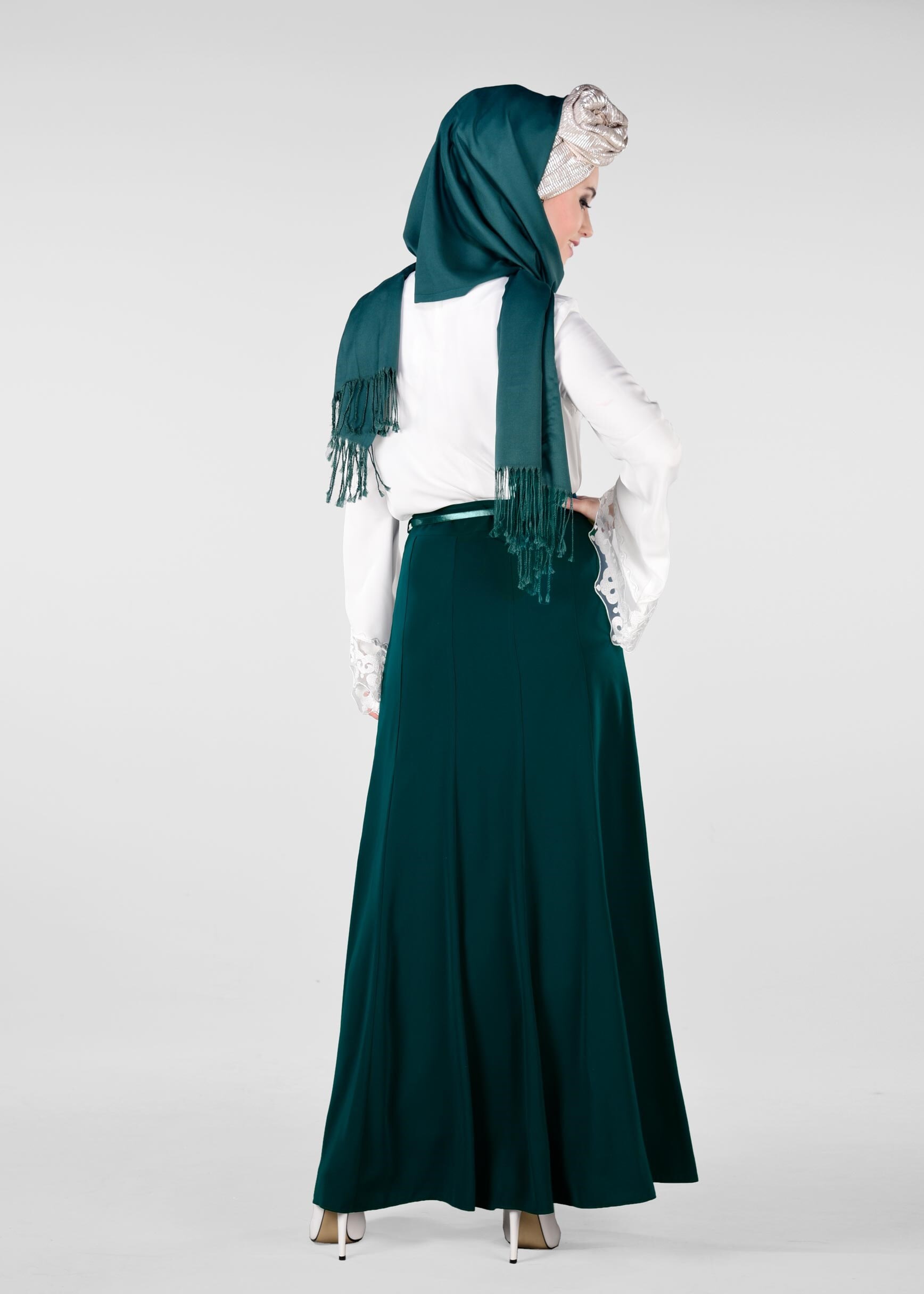 Tesettür giyim YEŞİL KEMERLİ ETEK 6177