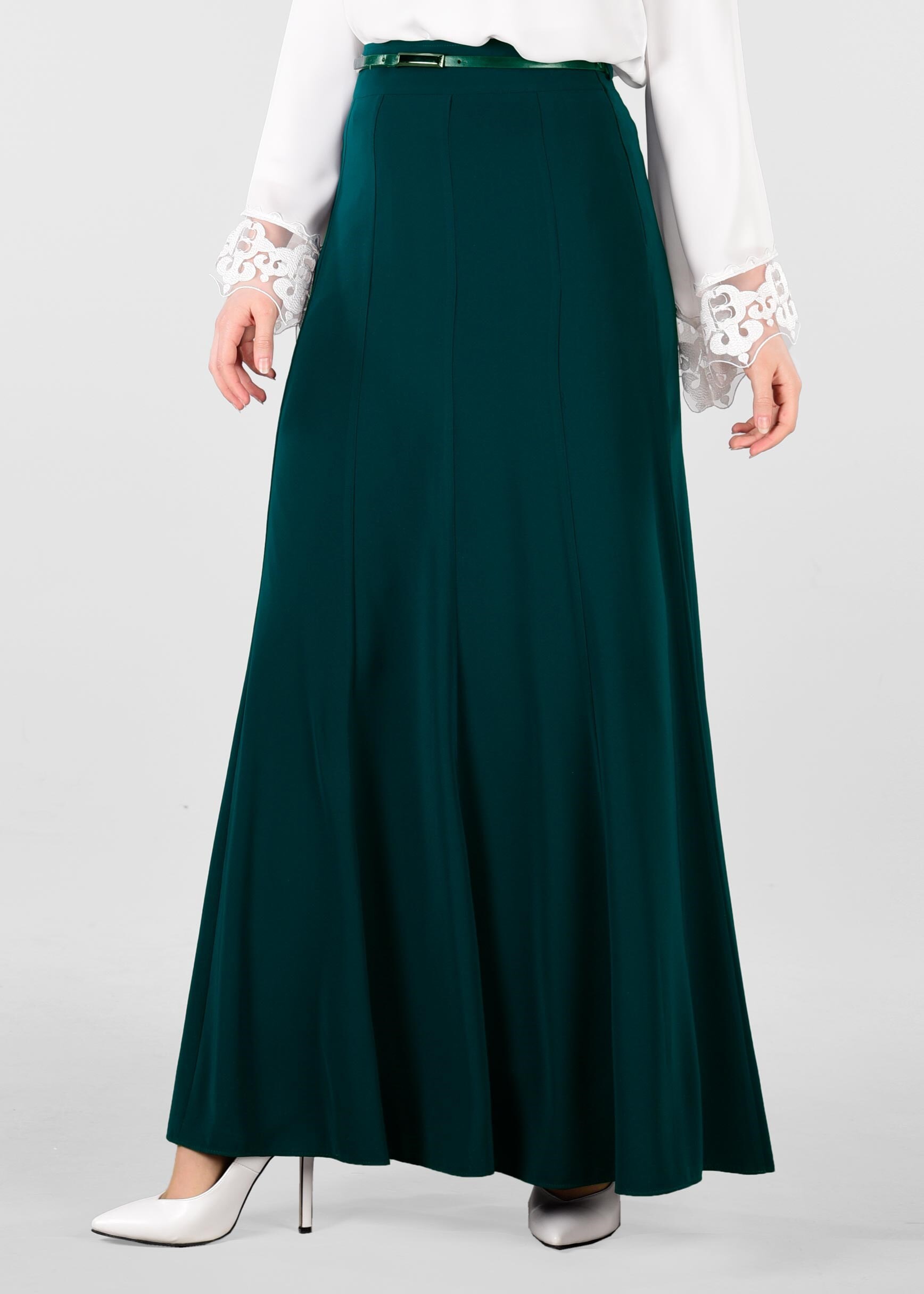 Tesettür giyim YEŞİL KEMERLİ ETEK 6177