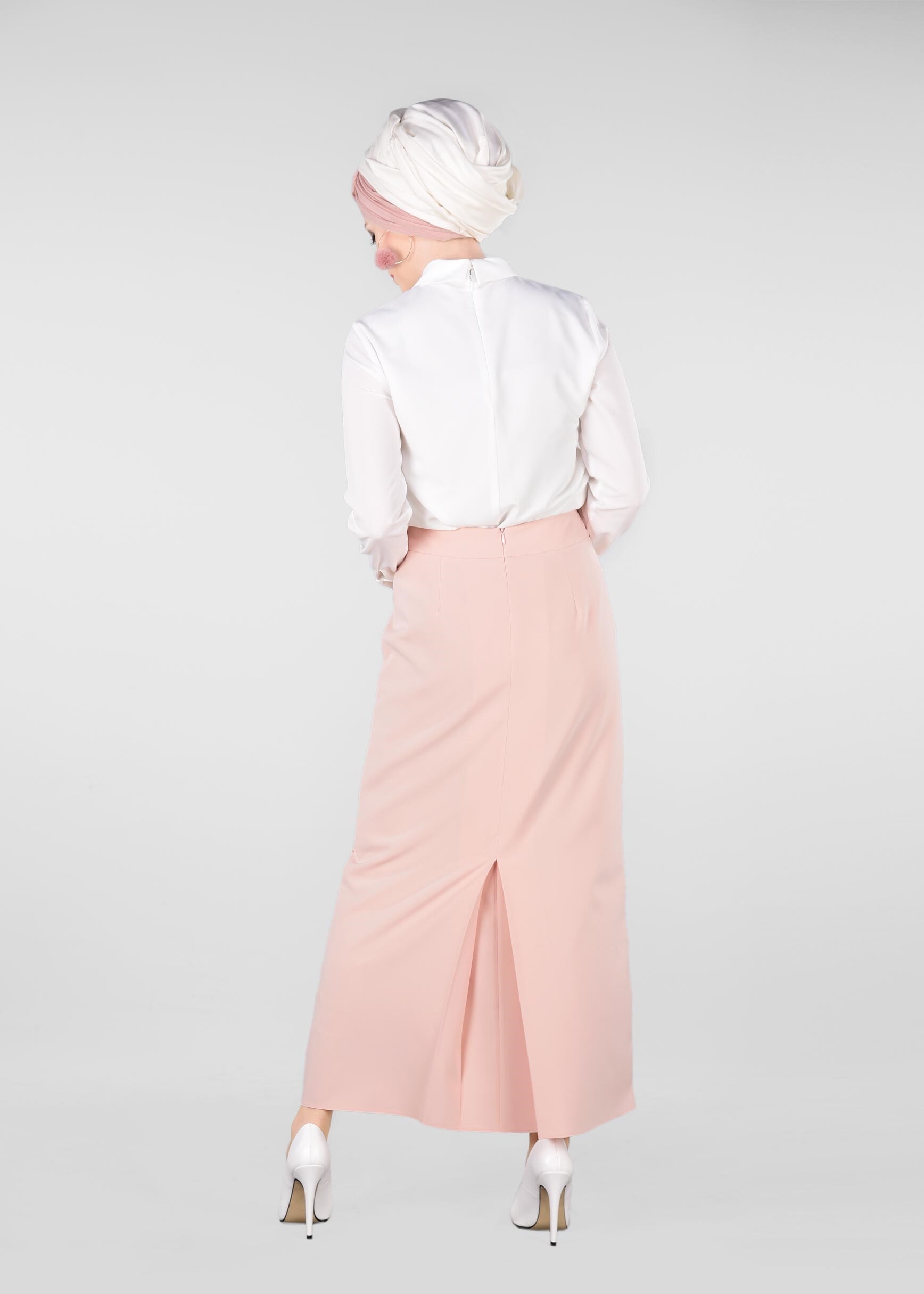 Tesettür giyim PUDRA İNCİLİ GİZLİ YIRTMAÇLI ETEK 6178