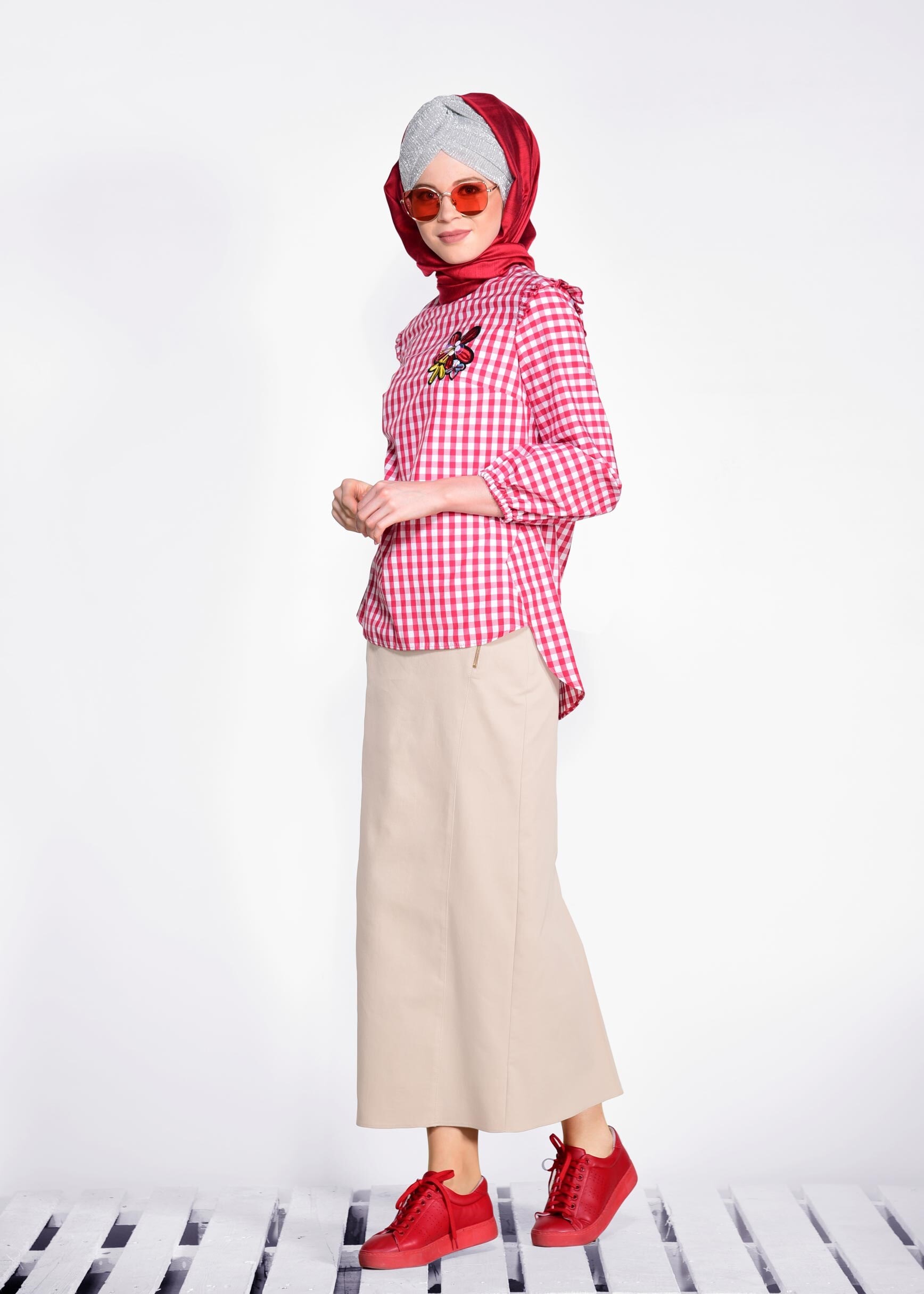 Tesettür giyim BEJ FERMUAR DETAYLI ETEK 6179