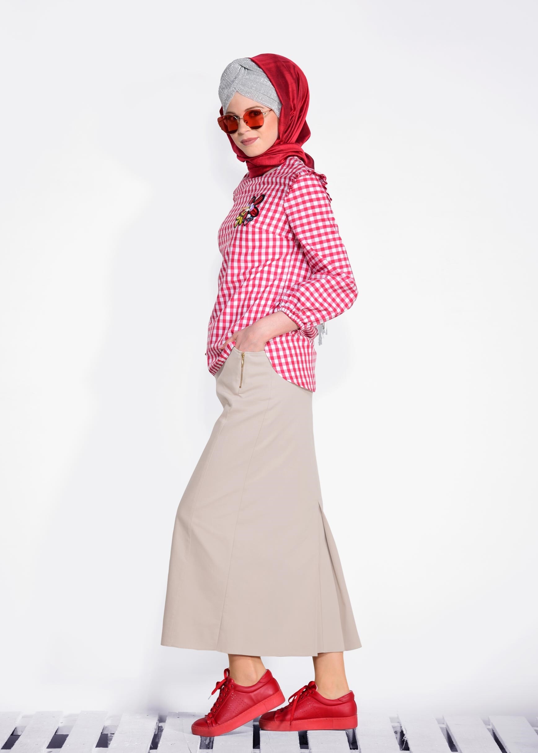 Tesettür giyim BEJ FERMUAR DETAYLI ETEK 6179