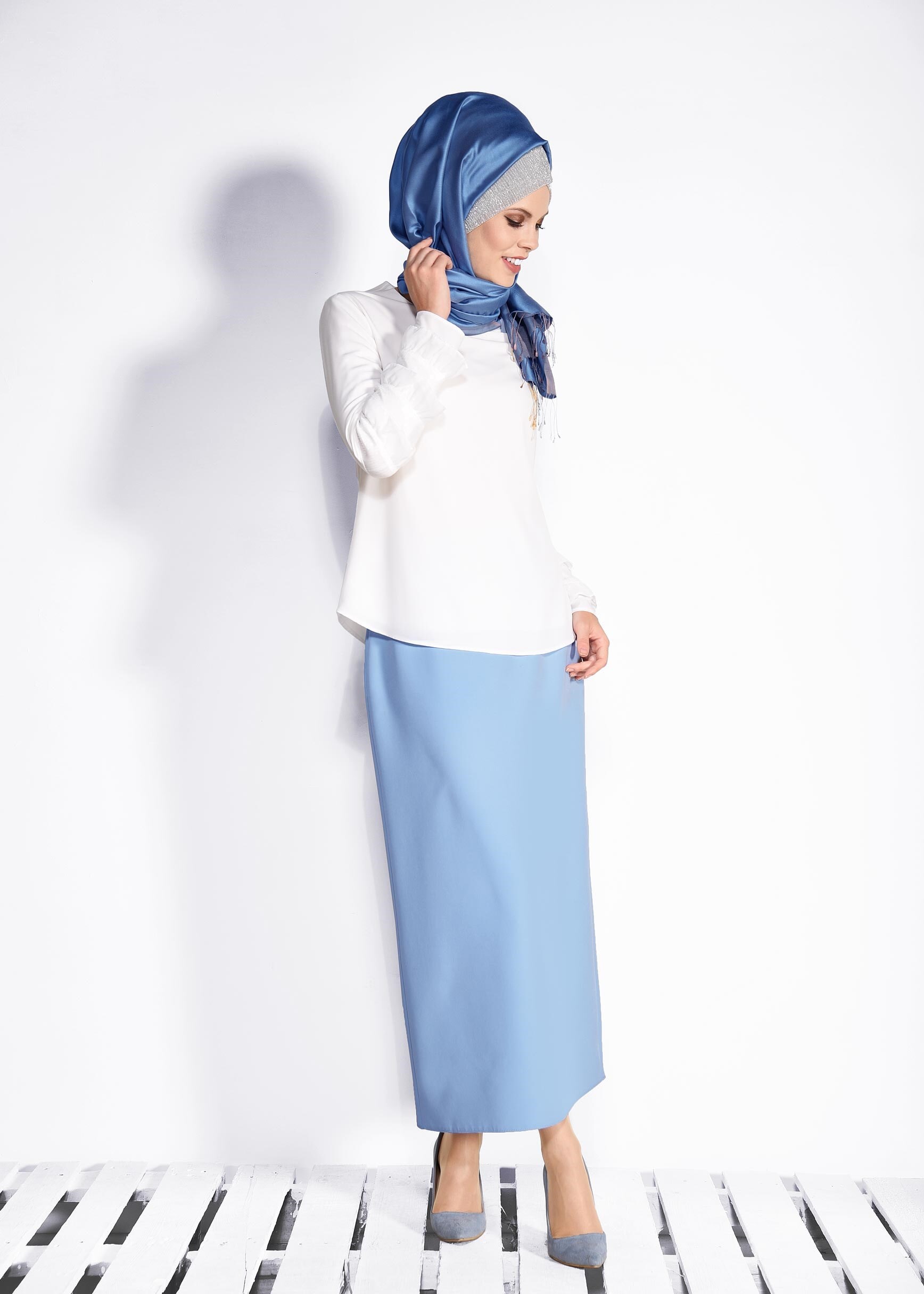 Tesettür giyim MAVİ FERMUAR DETAYLI ETEK 6179