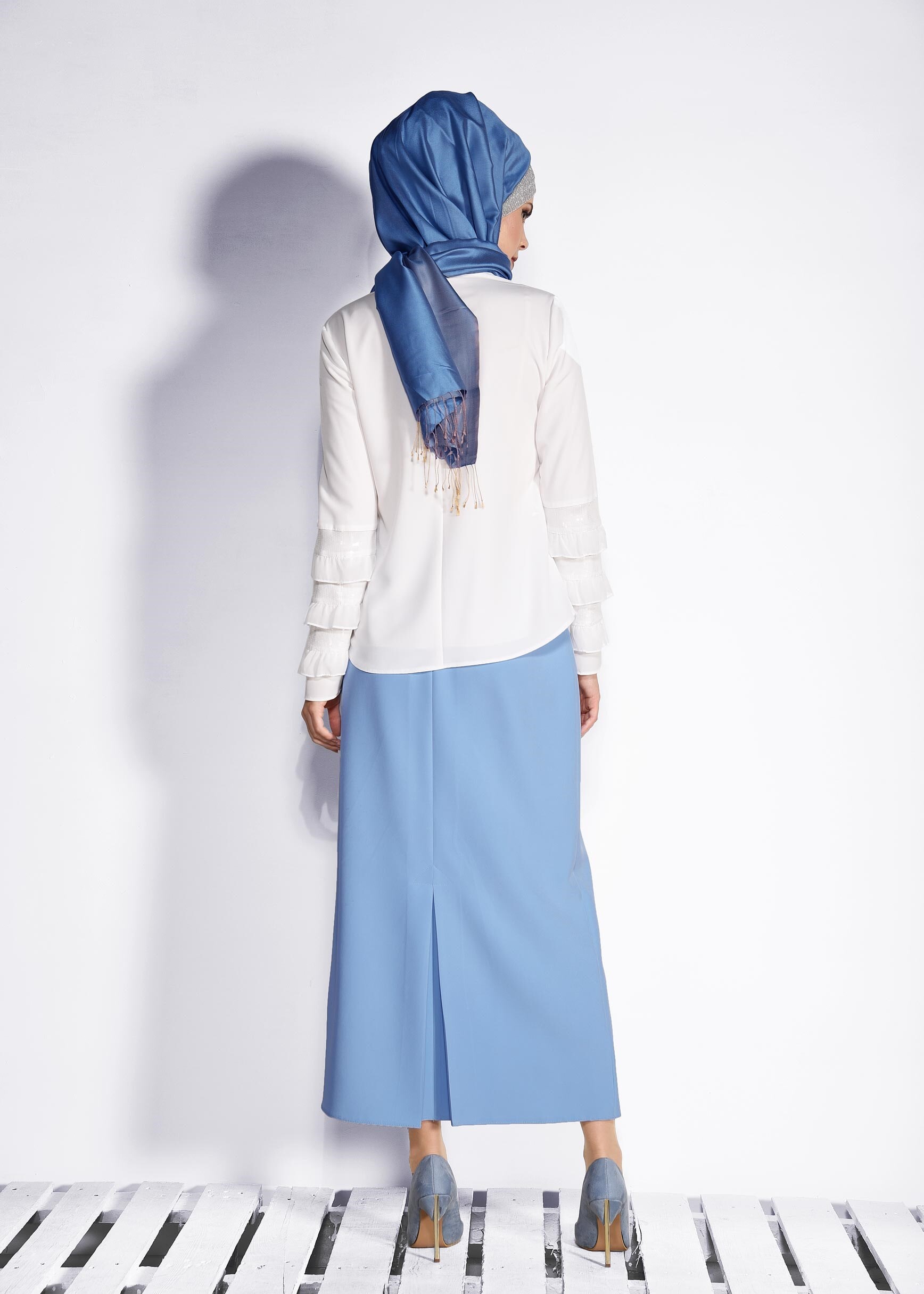 Tesettür giyim MAVİ FERMUAR DETAYLI ETEK 6179