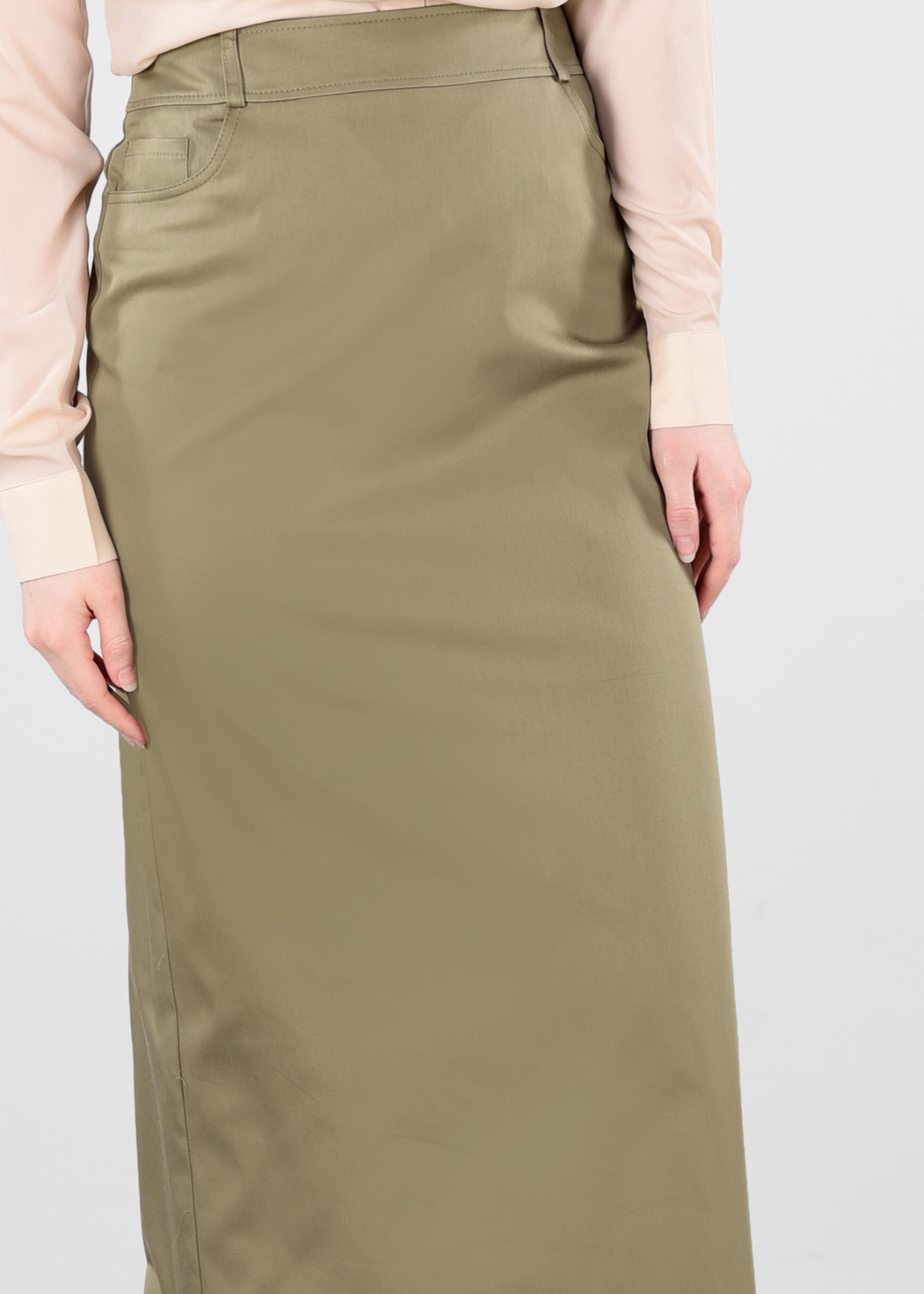 Tesettür giyim HAKİ GİZLİ YIRTMAÇLI DÜZ ETEK 6181