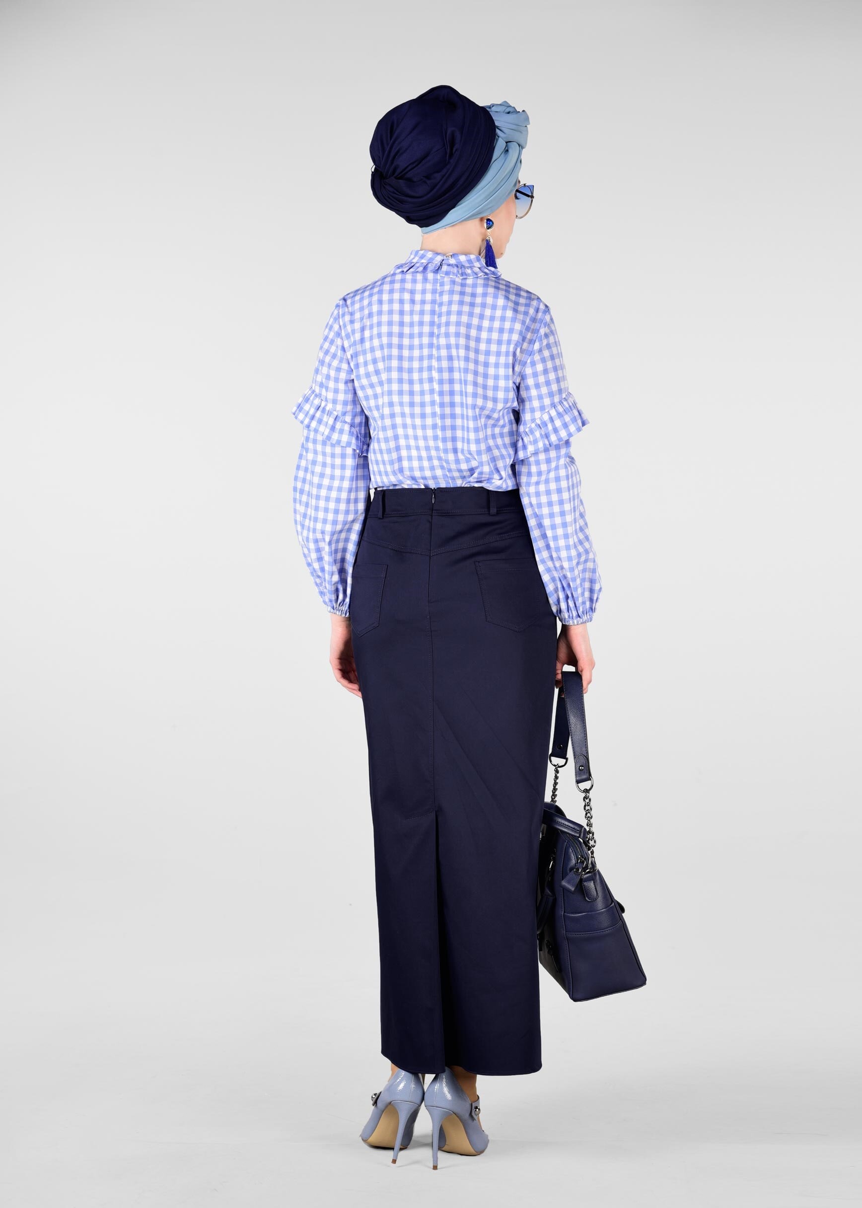 Tesettür giyim LACİVERT GİZLİ YIRTMAÇLI DÜZ ETEK 6181