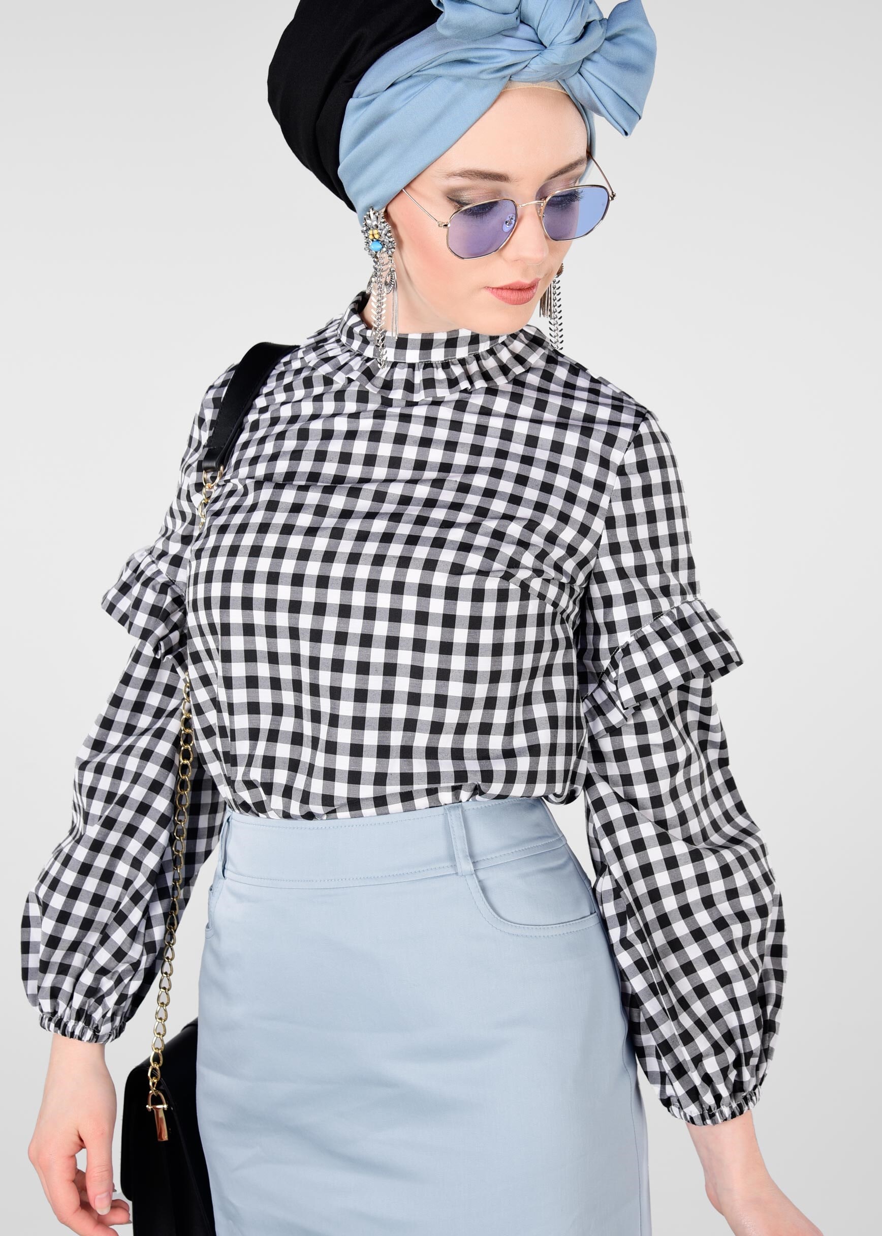 Tesettür giyim MAVİ GİZLİ YIRTMAÇLI DÜZ ETEK 6181