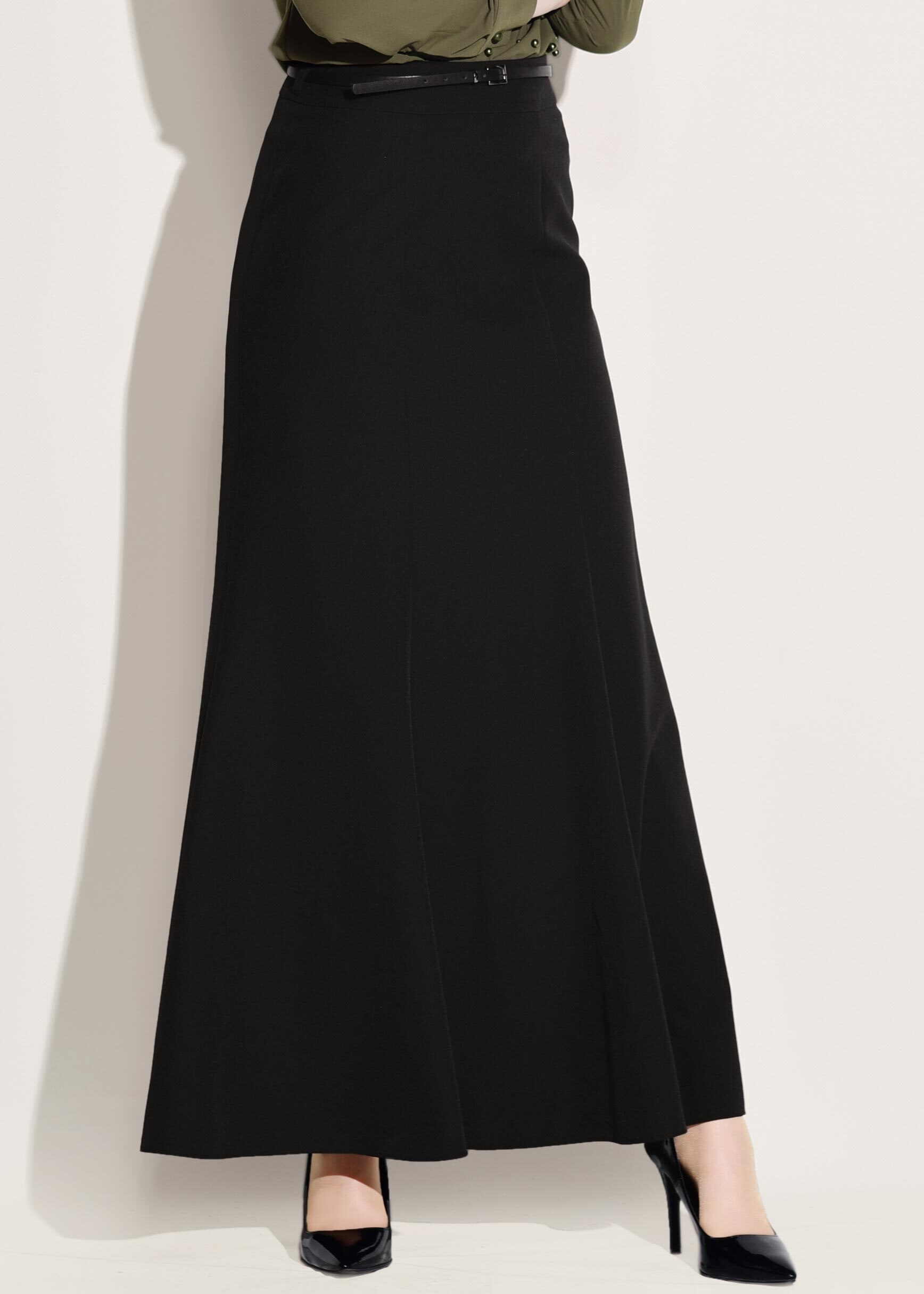 Tesettür giyim SİYAH KEMER DETAYLI ETEK 6186