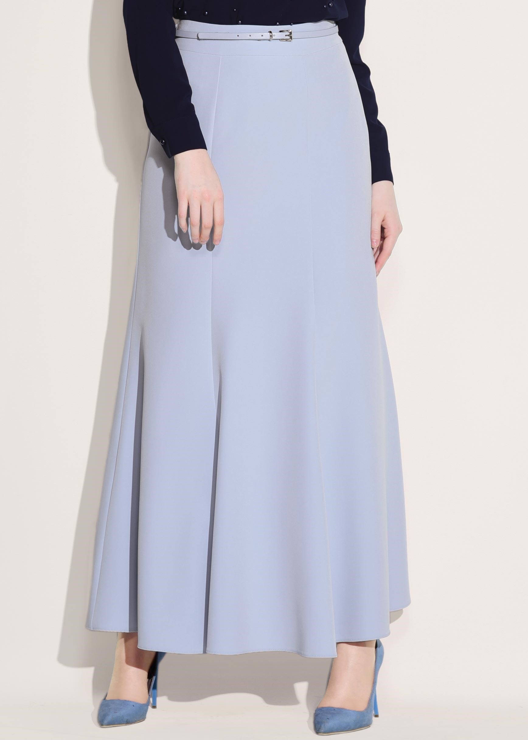 Tesettür giyim MAVİ KEMER DETAYLI ETEK 6186