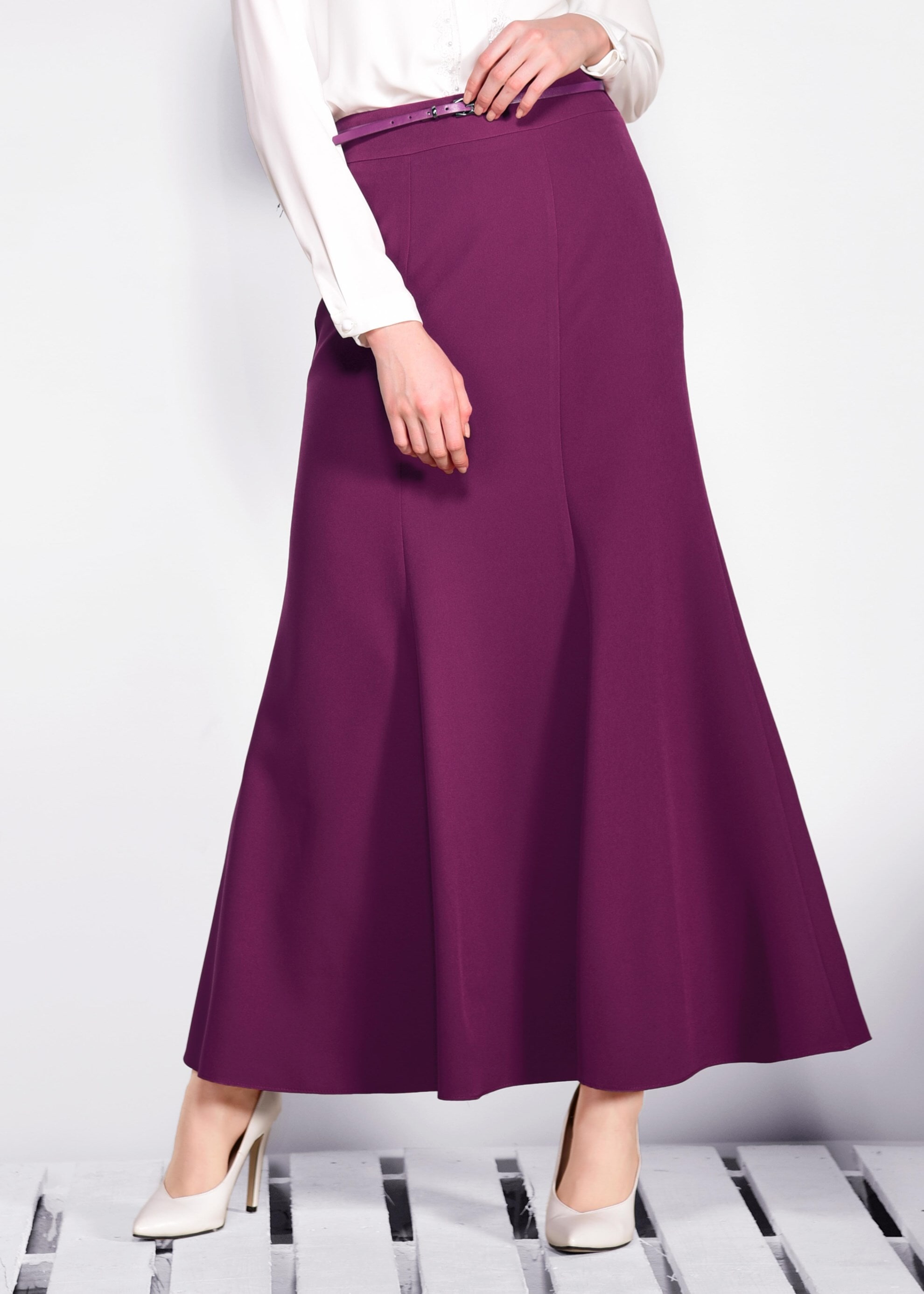 Tesettür giyim FUŞYA KEMER DETAYLI ETEK 6186