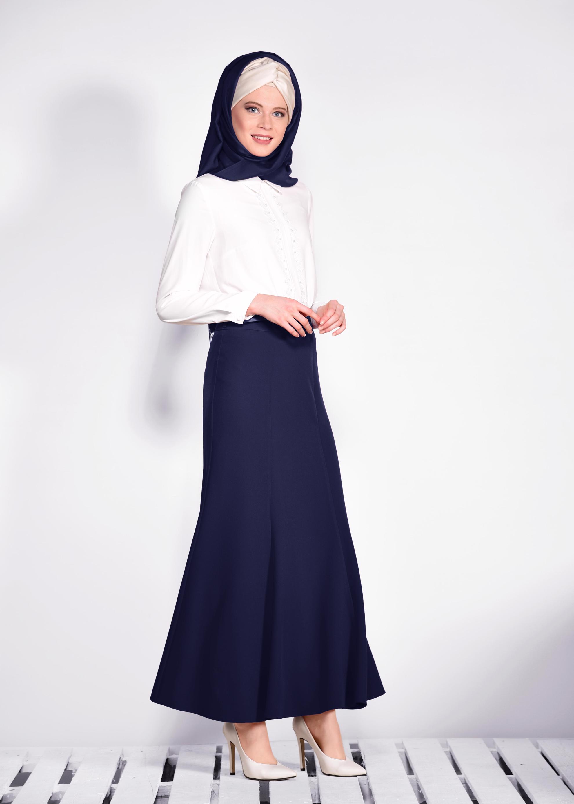 Tesettür giyim LACİVERT KEMER DETAYLI ETEK 6186