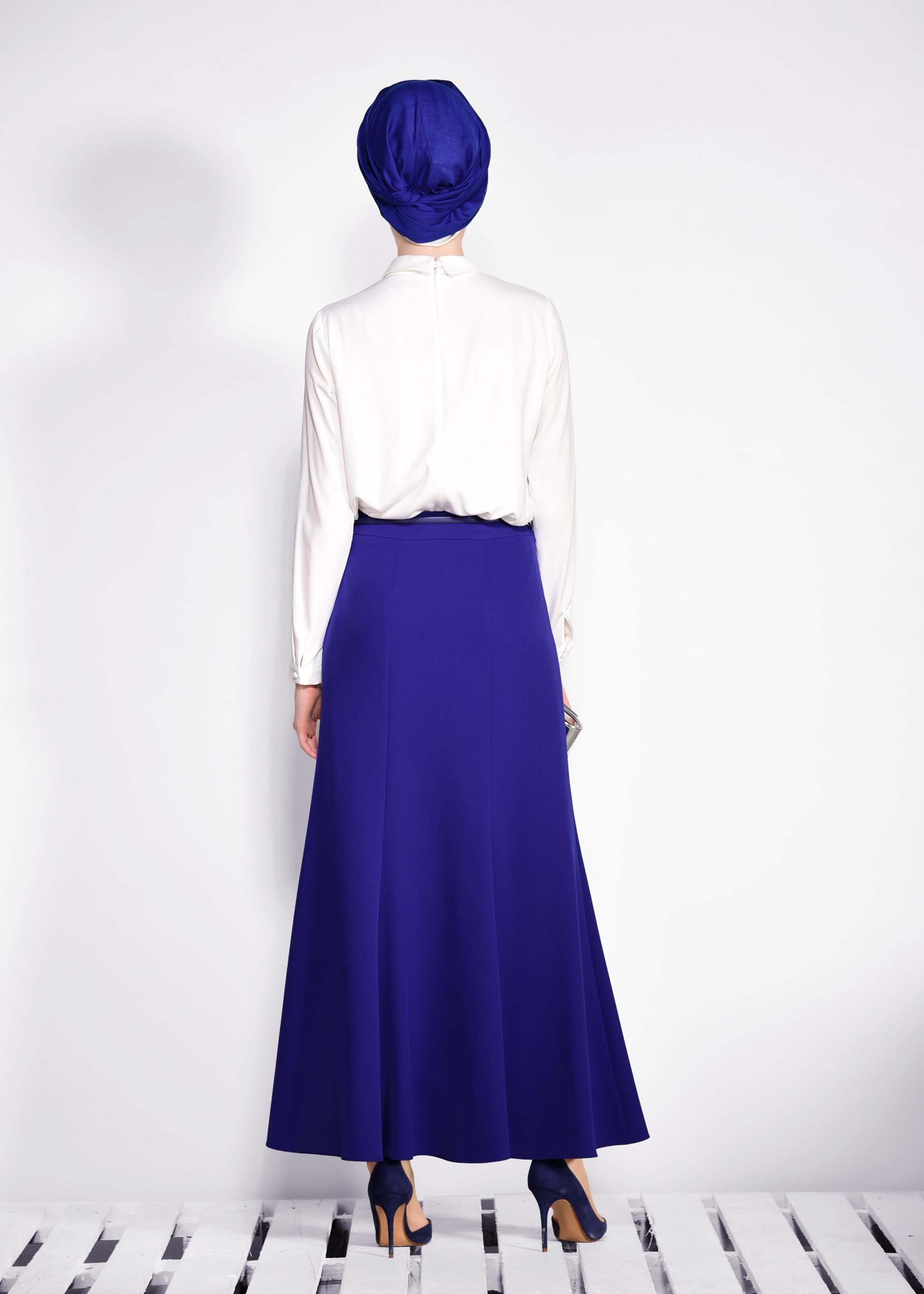 Tesettür giyim LACİVERT KEMER DETAYLI ETEK 6186