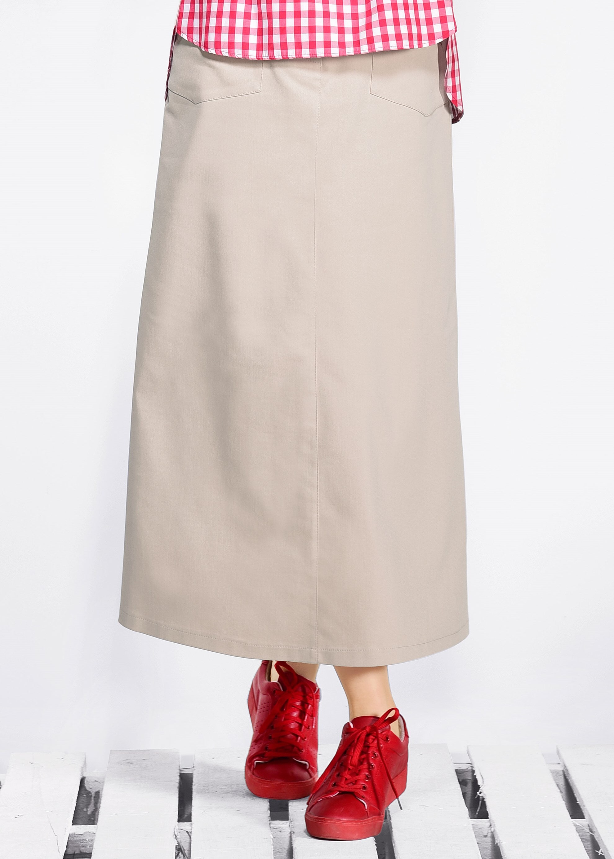 Tesettür giyim BEJ FERMUAR DETAYLI CEPLİ ETEK 6190