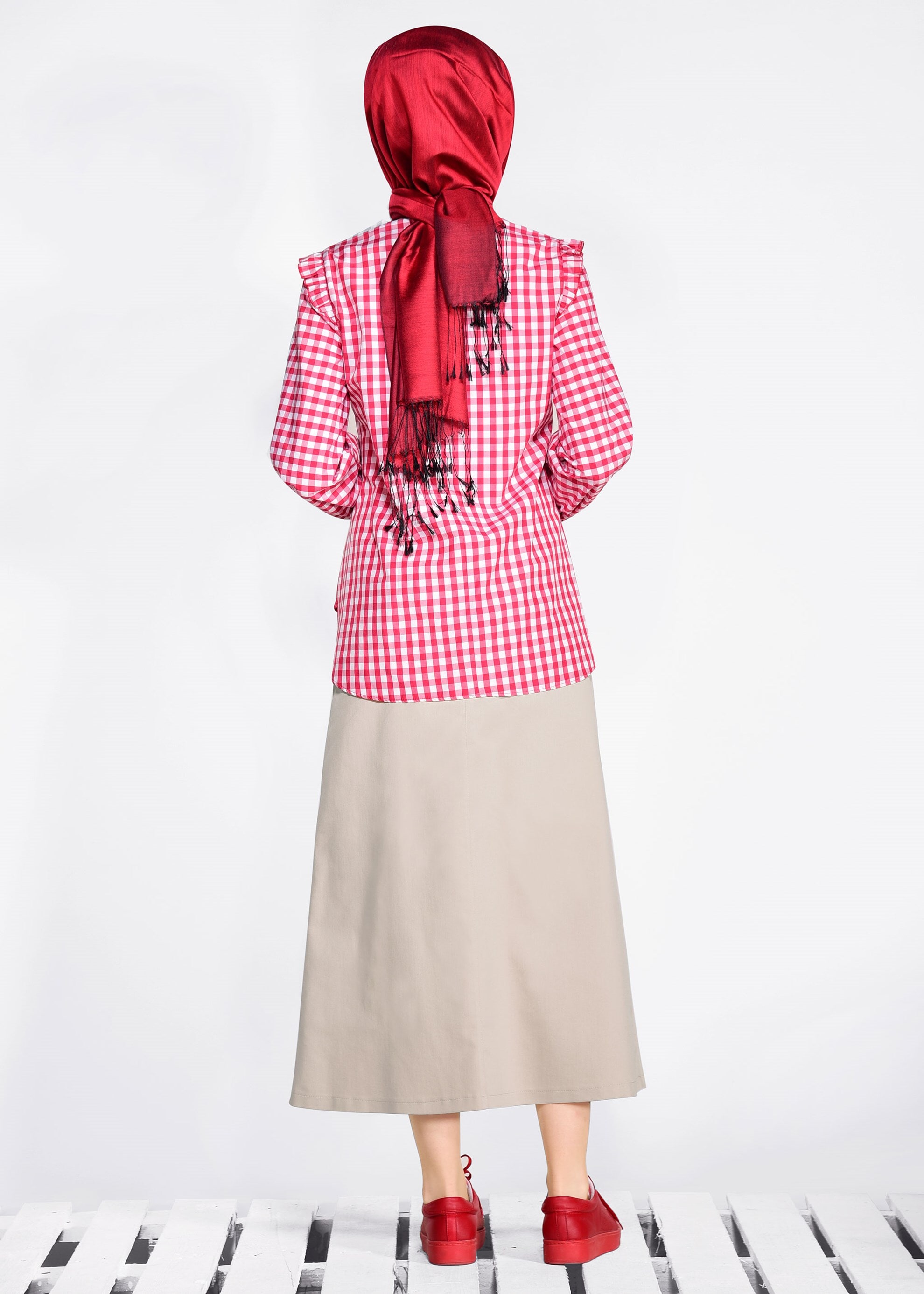 Tesettür giyim BEJ FERMUAR DETAYLI CEPLİ ETEK 6190