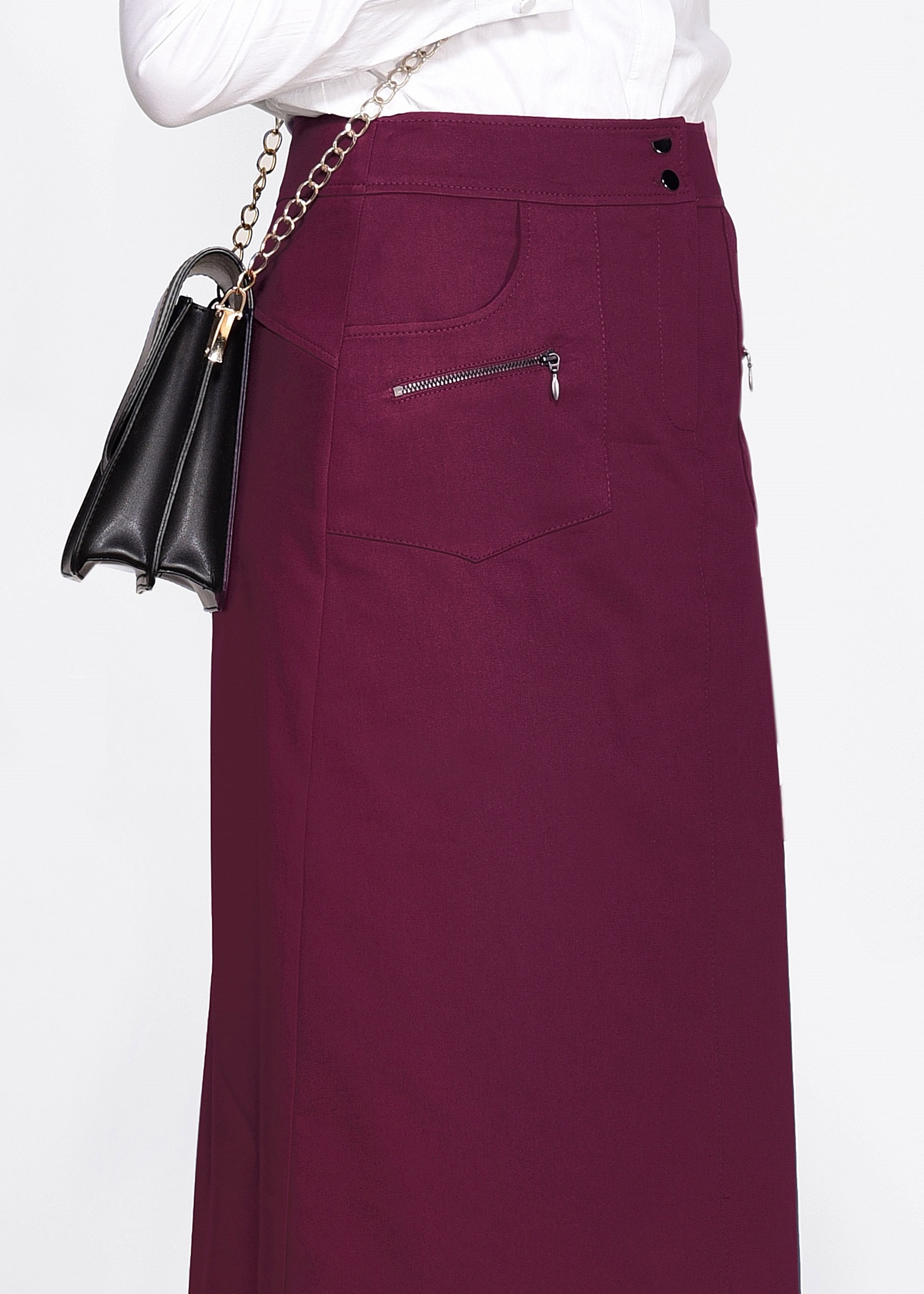 Tesettür giyim BORDO FERMUAR DETAYLI CEPLİ ETEK 6190