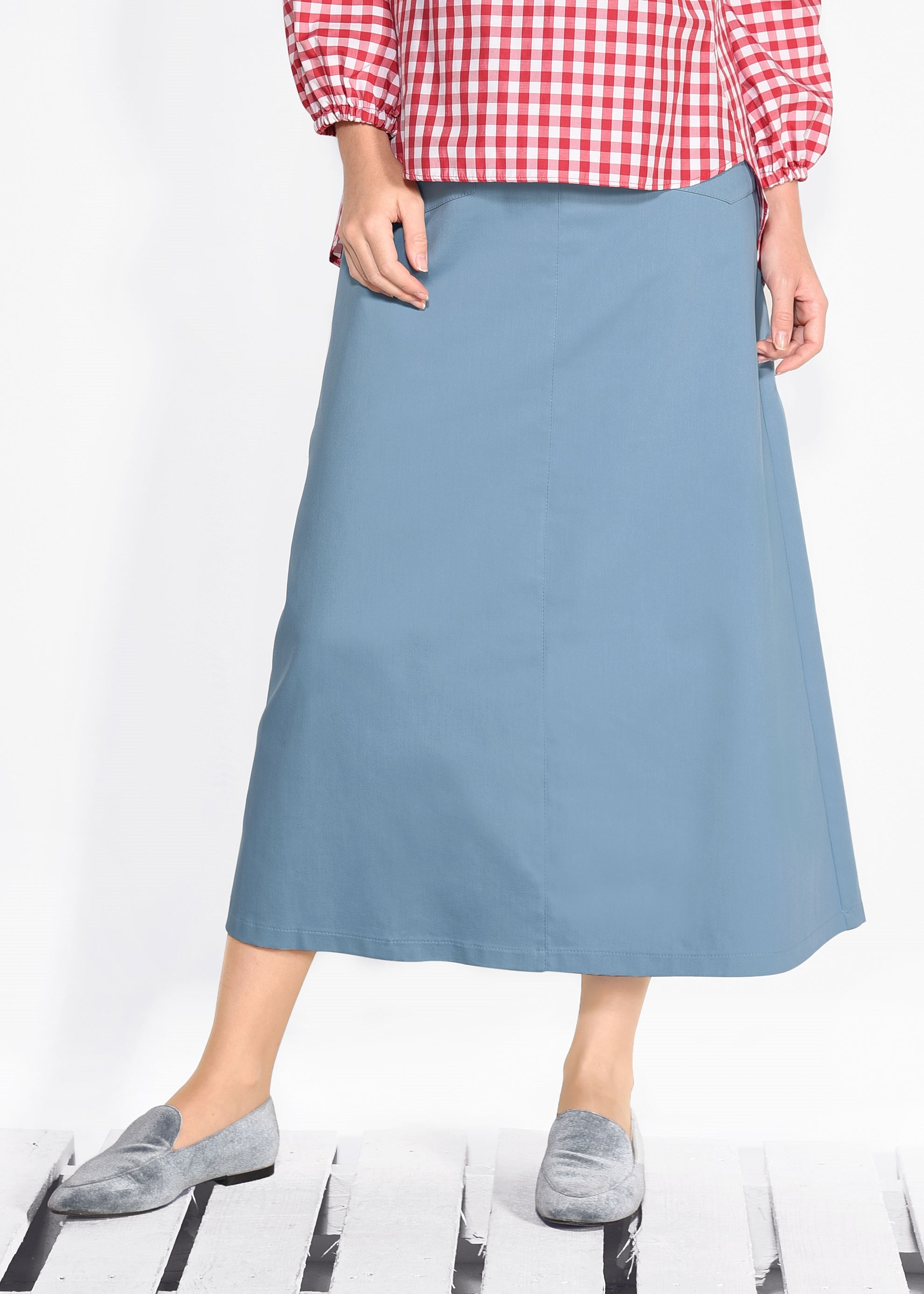 Tesettür giyim MAVİ FERMUAR DETAYLI CEPLİ ETEK 6190