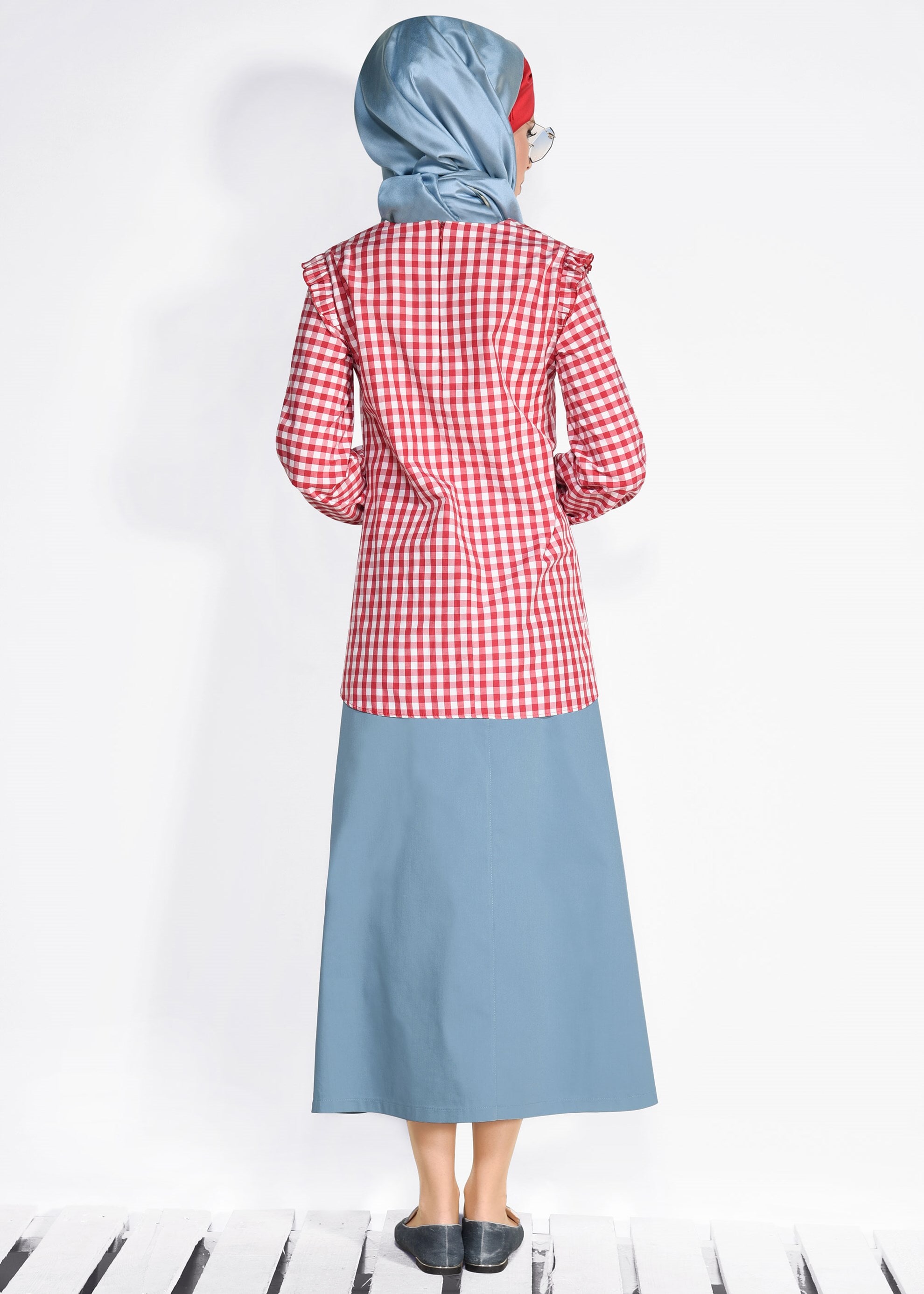 Tesettür giyim MAVİ FERMUAR DETAYLI CEPLİ ETEK 6190