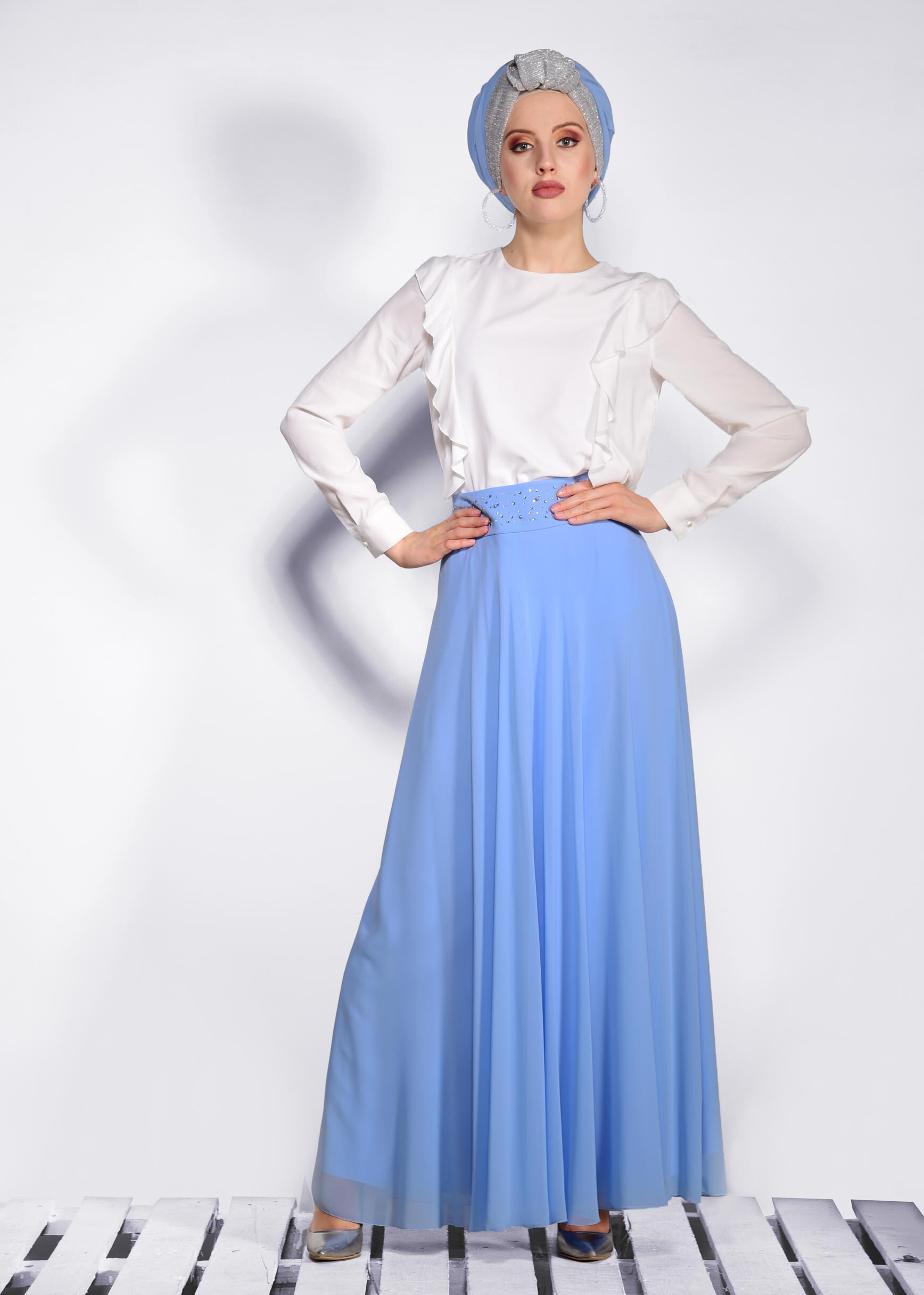 Hijab clothing BLUE 6194 NEW MULTİ ŞİFON ETEK 38/46