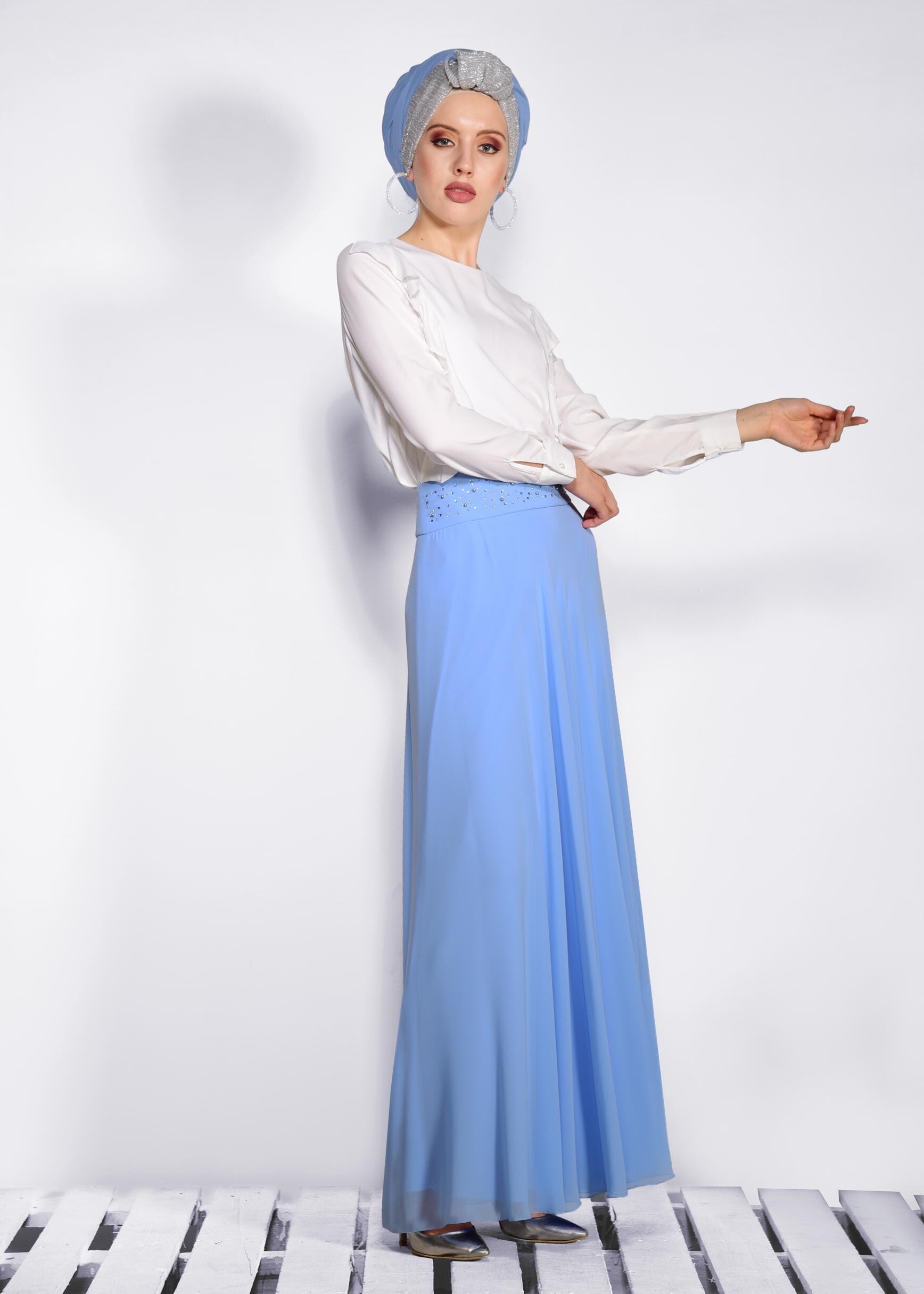 Hijab clothing BLUE 6194 NEW MULTİ ŞİFON ETEK 38/46