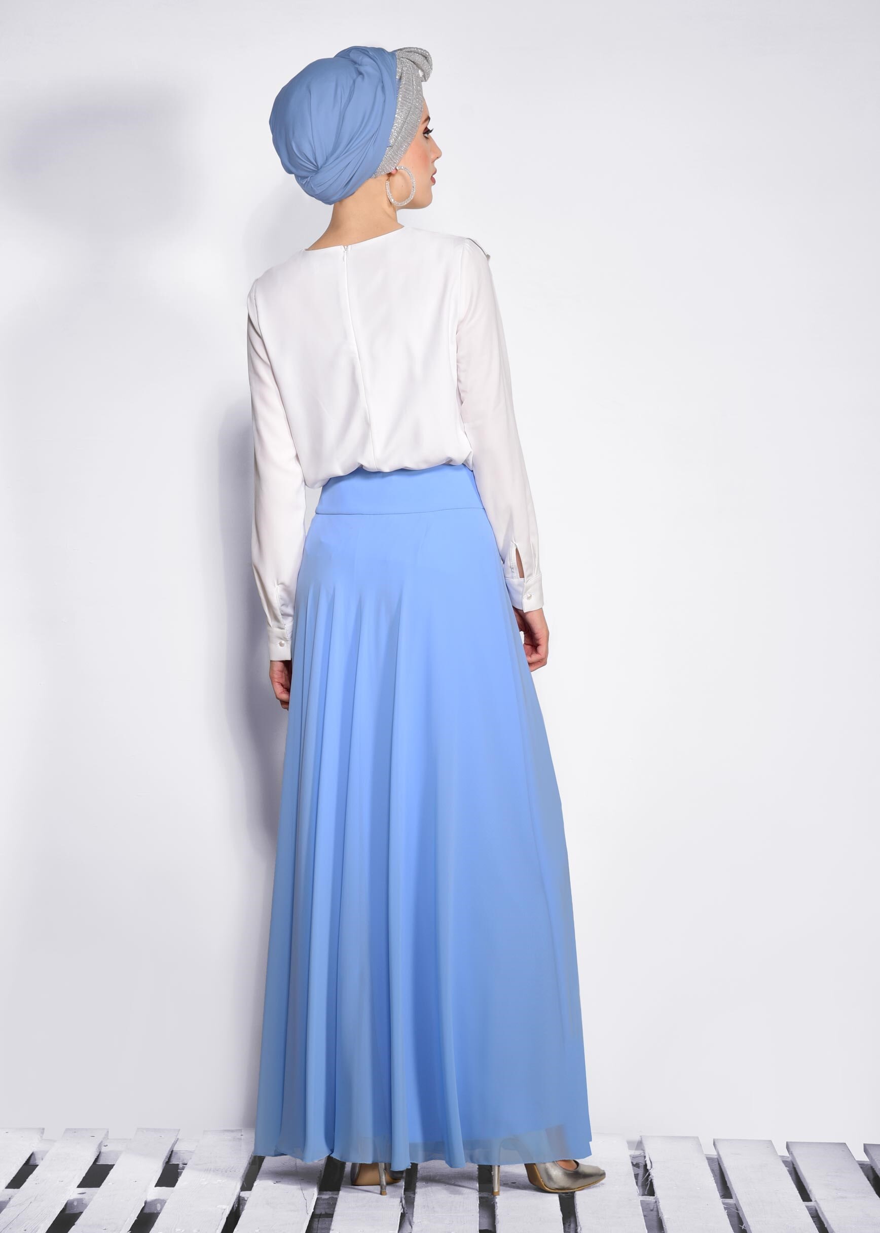 Hijab clothing BLUE 6194 NEW MULTİ ŞİFON ETEK 38/46