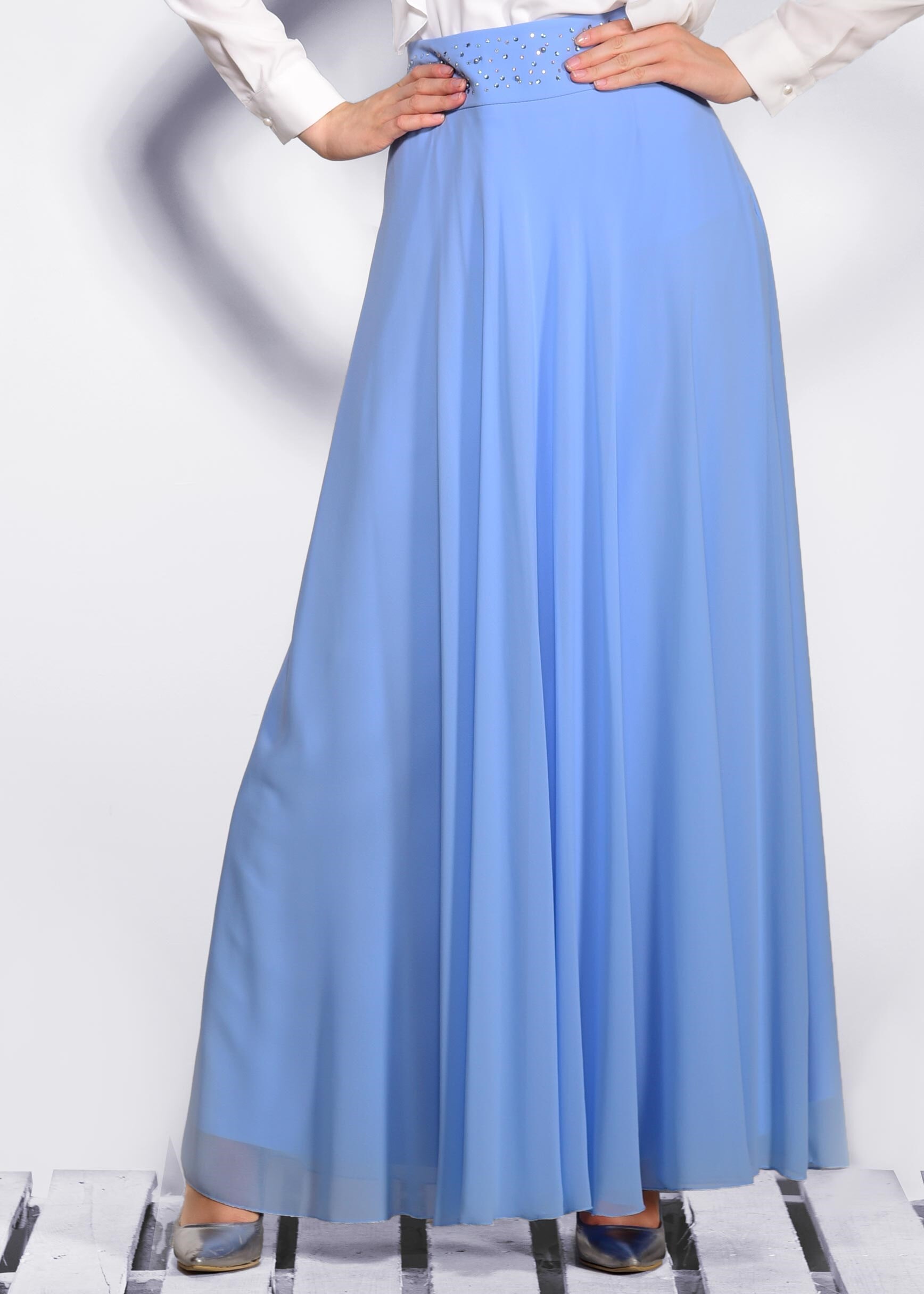 Hijab clothing BLUE 6194 NEW MULTİ ŞİFON ETEK 38/46