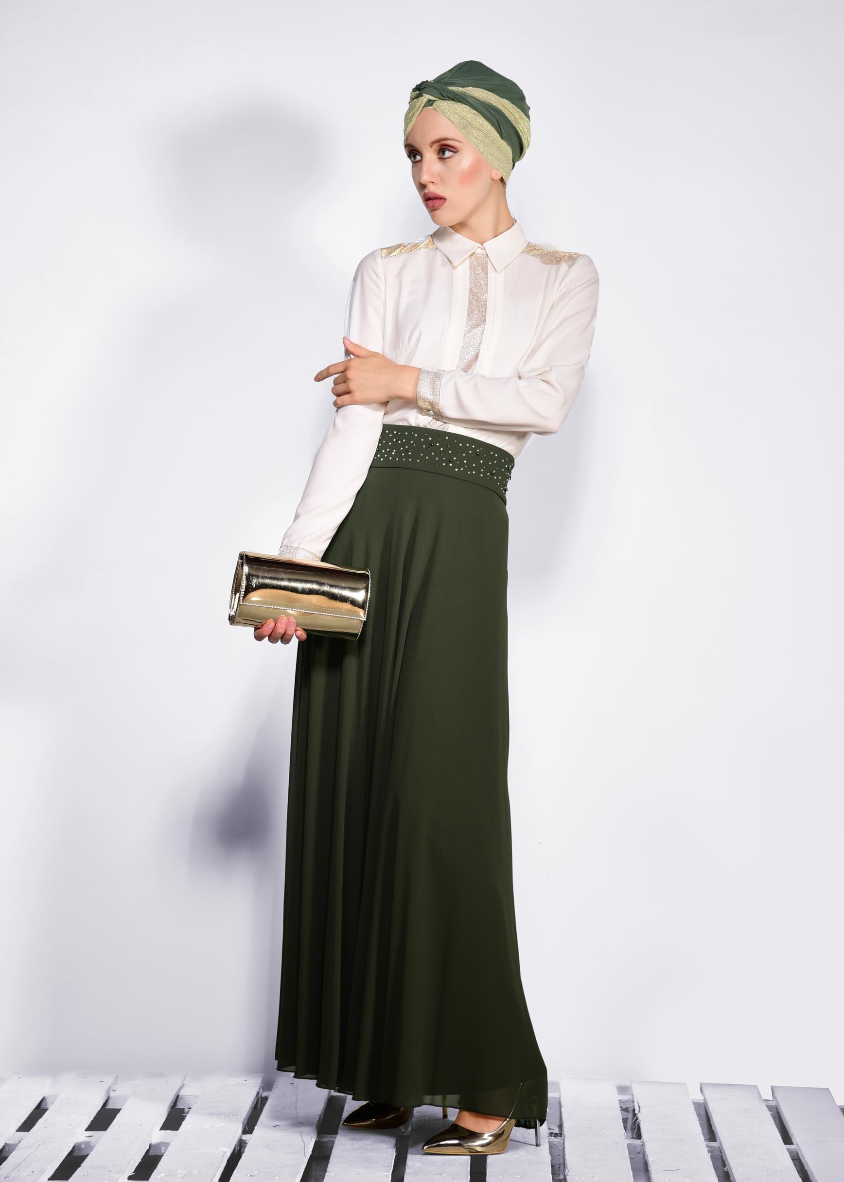 Hijab clothing KHAKI 6194 NEW MULTİ ŞİFON ETEK 38/46