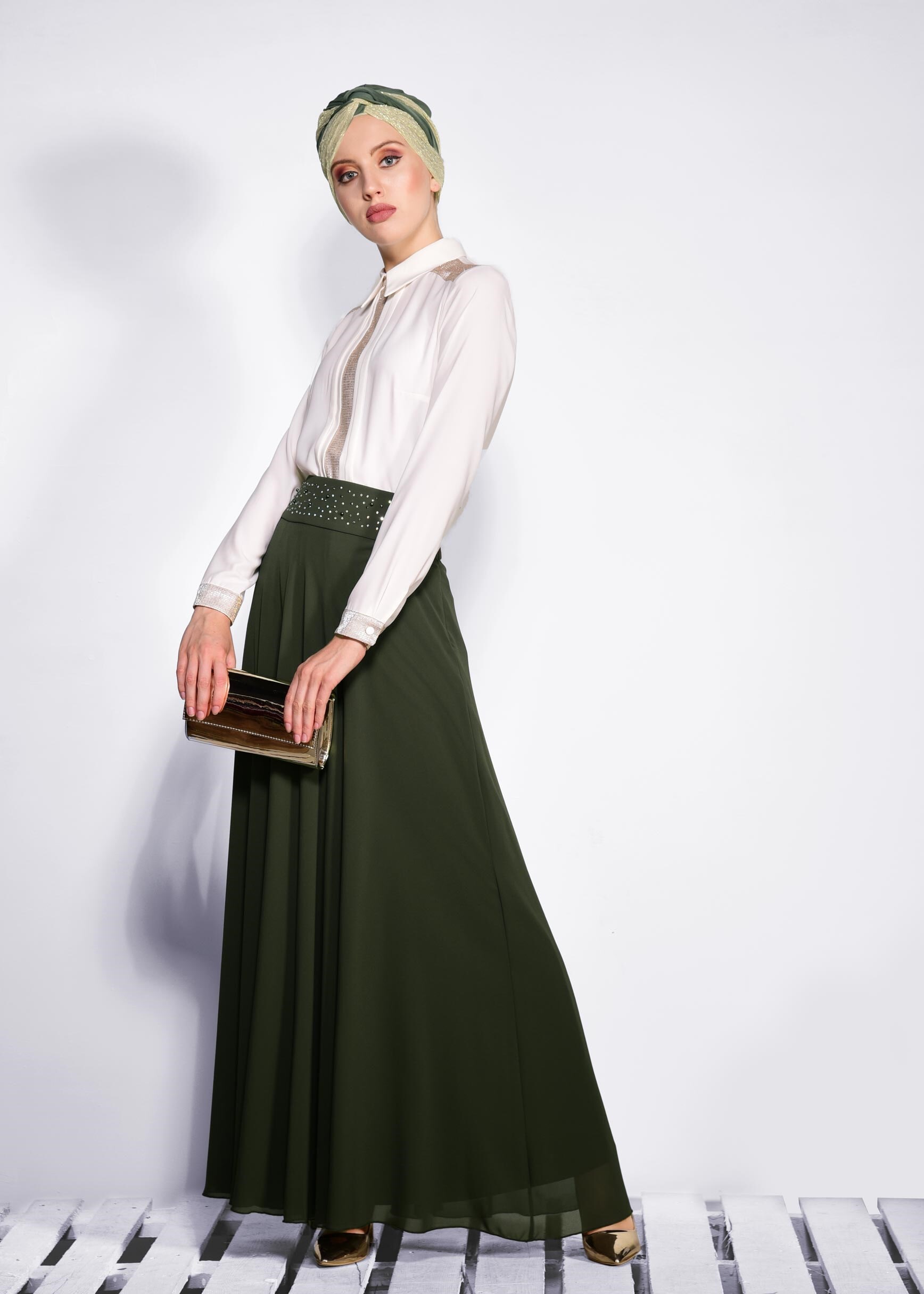 Hijab clothing KHAKI 6194 NEW MULTİ ŞİFON ETEK 38/46