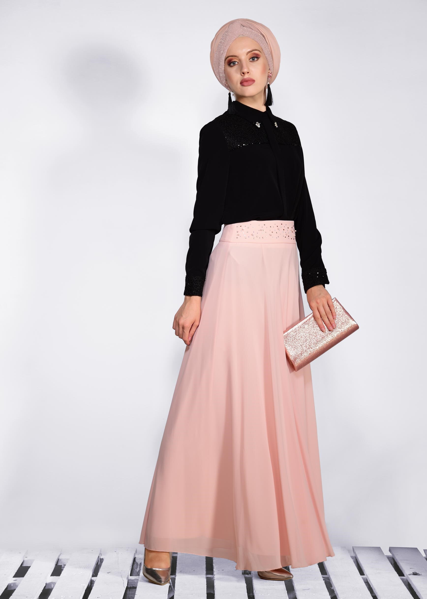 Hijab clothing POWDER 6194 NEW MULTİ ŞİFON ETEK 38/46