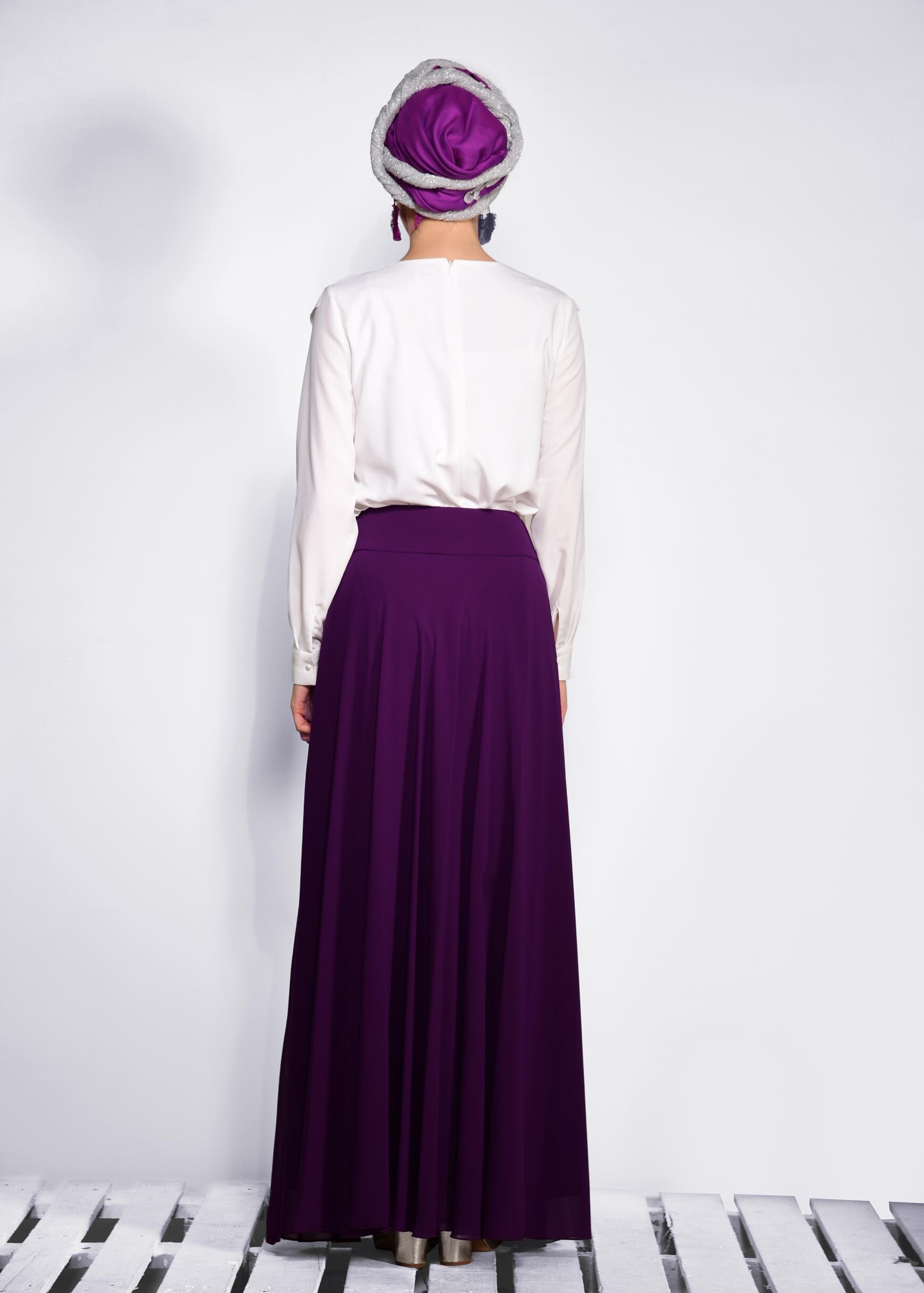 Tesettür giyim MÜRDÜM TAŞ İŞLEMELİ ŞİFON ETEK 6194