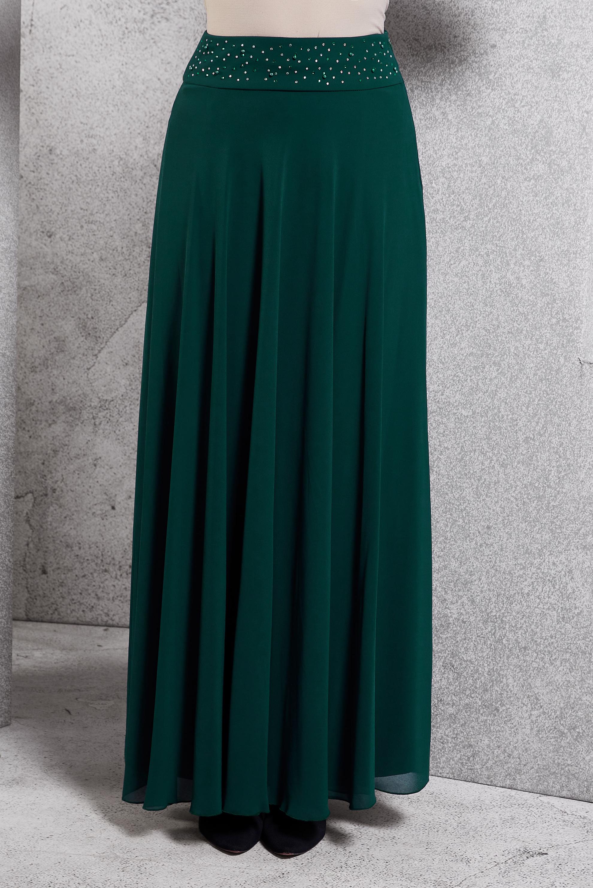 Tesettür giyim YEŞİL TAŞ İŞLEMELİ ŞİFON ETEK 6194