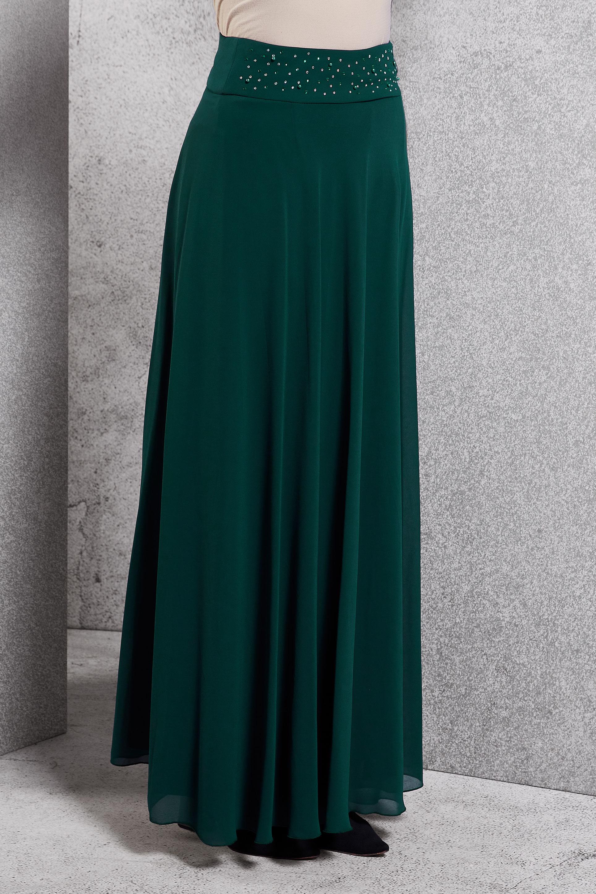 Tesettür giyim YEŞİL TAŞ İŞLEMELİ ŞİFON ETEK 6194